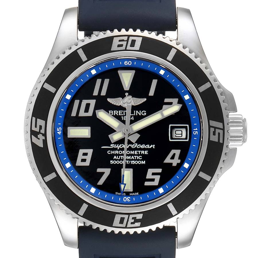 Breitling Superocean 42 Abyss Black Blue Dial Steel Mens Watch A17364 Box Papers SwissWatchExpo