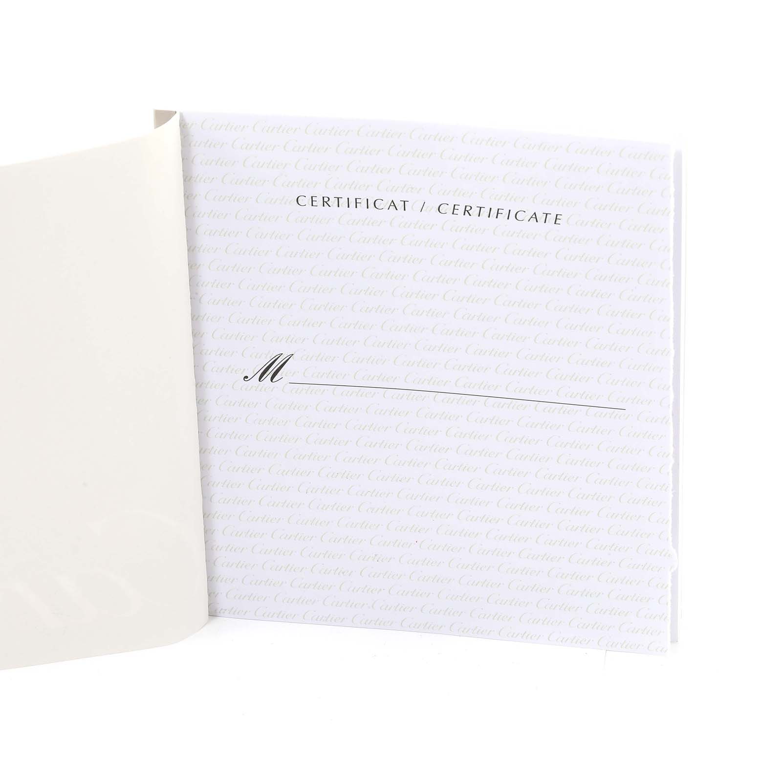 This image shows a certificate booklet for the Cartier Roadster W62020X6 Men's Stainless Steel Black Dial W62020X6 Men's Stainless Steel Black Dial model watch.