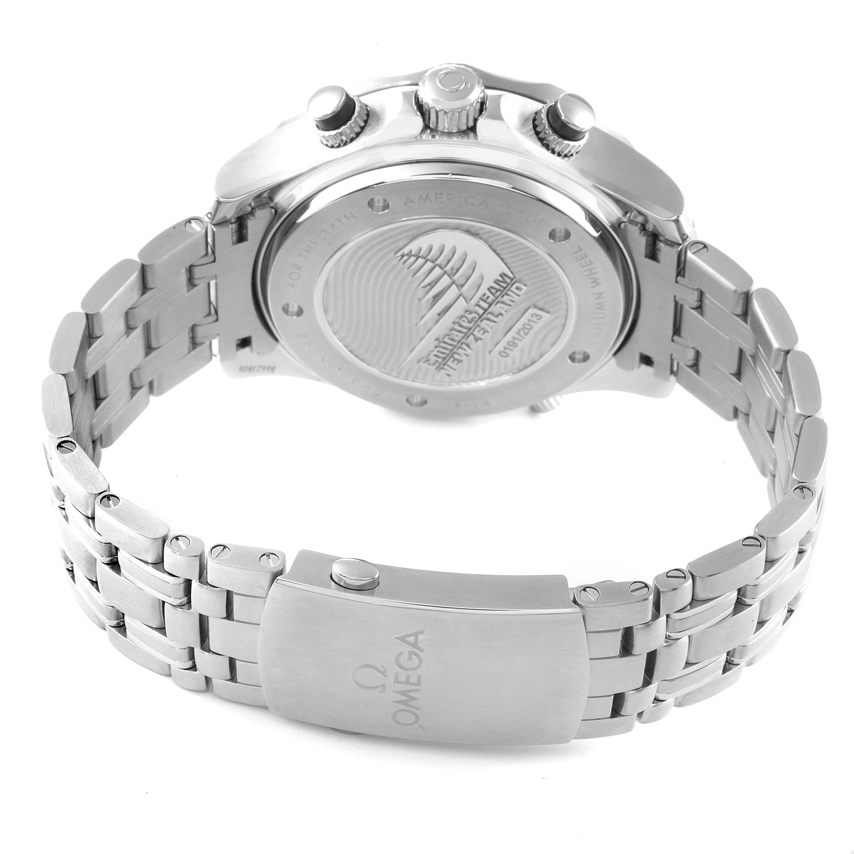 The image shows the back and bracelet of the Omega Seamaster 212.32.44.50.01.001 Men's Stainless Steel Black Dial 212.32.44.50.01.001 Men's Stainless Steel Black Dial watch, highlighting the clasp and case back details.