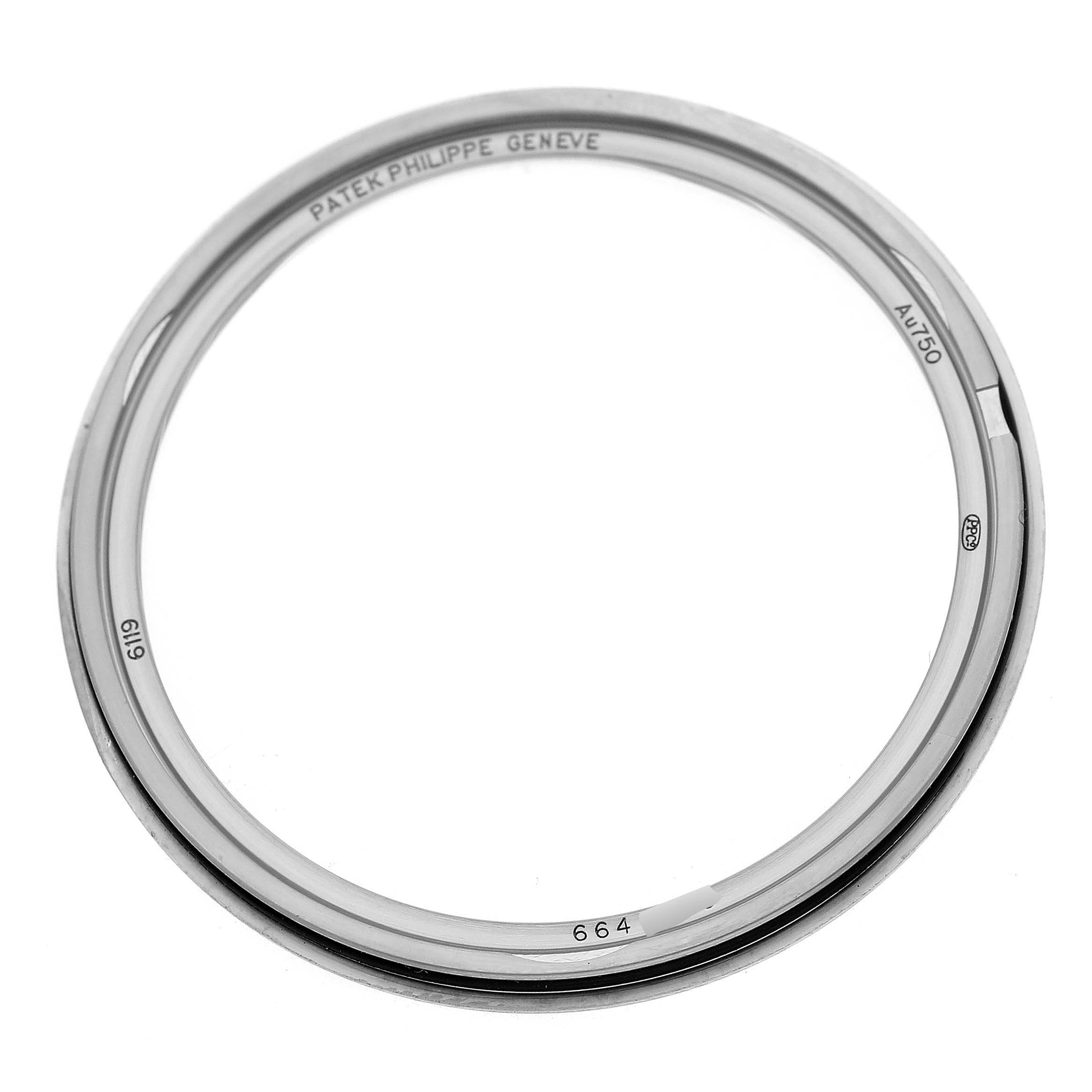 The image shows a top view of a bezel for the Patek Philippe Calatrava 6119G-001 Men's White Gold Grey Dial model.
