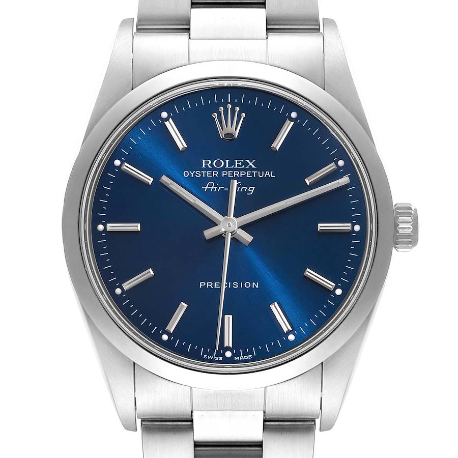 Rolex Air King 34 Blue Dial Domed Bezel Steel Mens Watch 14000 SwissWatchExpo