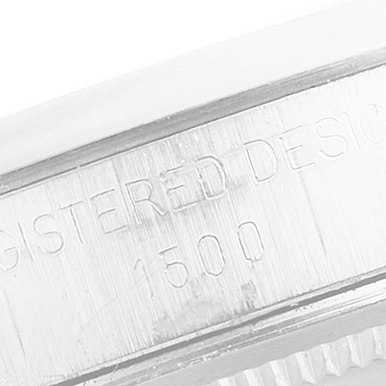 The image shows the side engraving of a Vintage Collection Rolex watch, highlighting the text "REGISTERED DESIGN 1500."