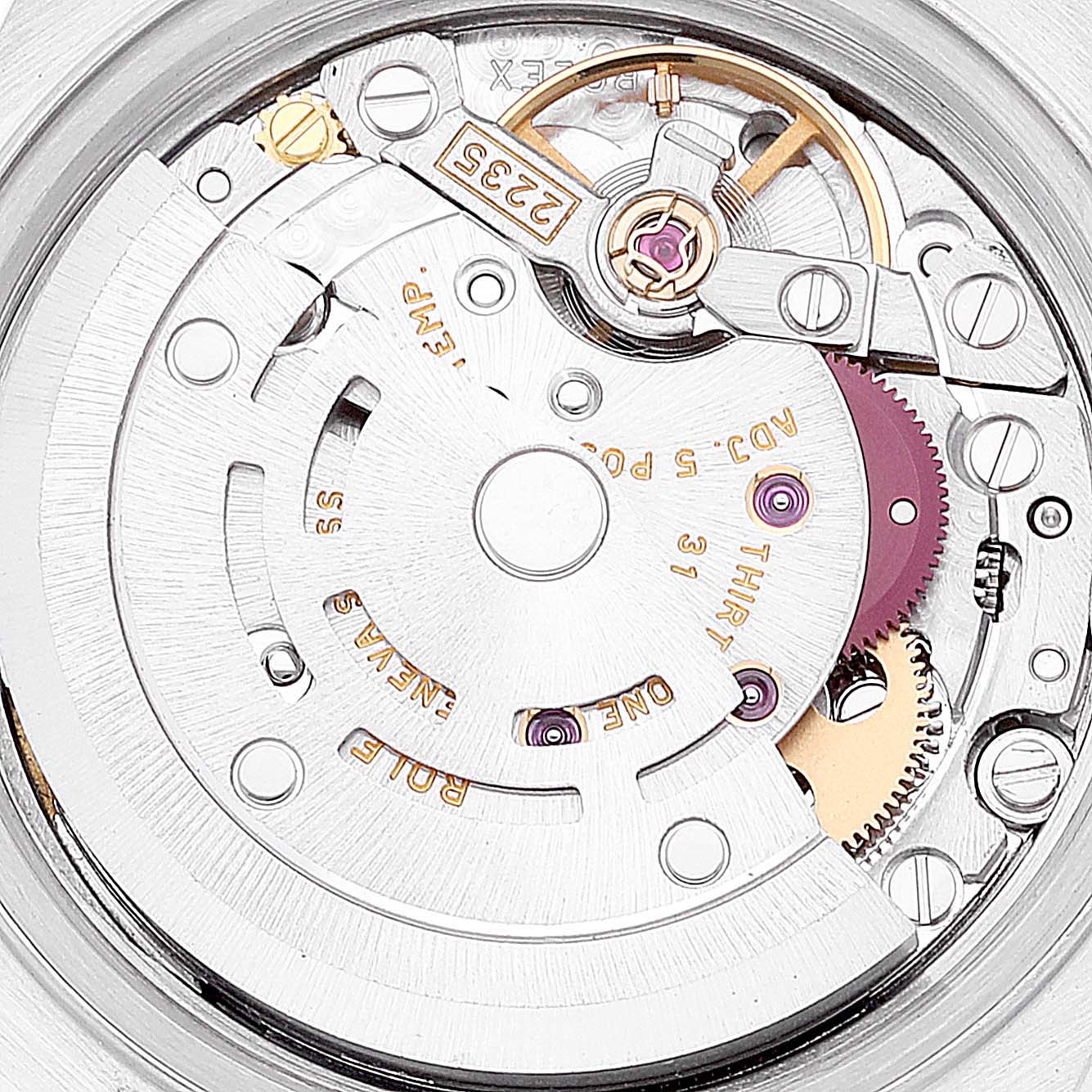 This image shows the internal mechanism and movement components of a Rolex Date 79160 Women's Stainless Steel White Dial 79160 Women's Stainless Steel White Dial model watch.