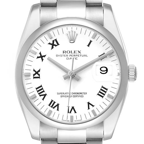 Photo of Rolex Date White Roman Dial Oyster Bracelet Steel Mens Watch 115200 Card