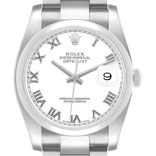 Photo of Rolex Datejust Steel White Roman Dial Mens Watch 116200