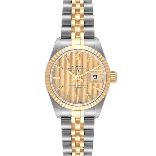 Photo of Rolex Datejust Steel Yellow Gold Champagne Tapestry Dial Ladies Watch 69173