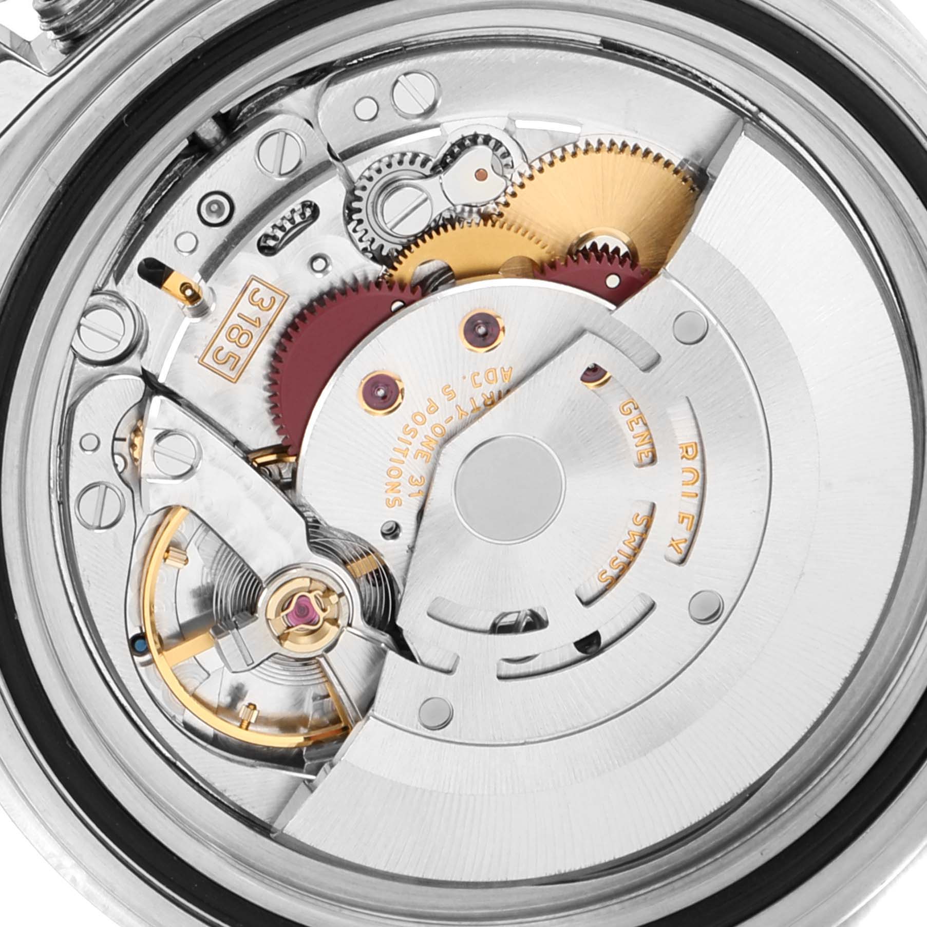This image shows a detailed view of the inner mechanical movement of a Rolex Explorer 16570 Men
s Stainless Steel White Dial 16570 Men
s Stainless Steel White Dial watch.