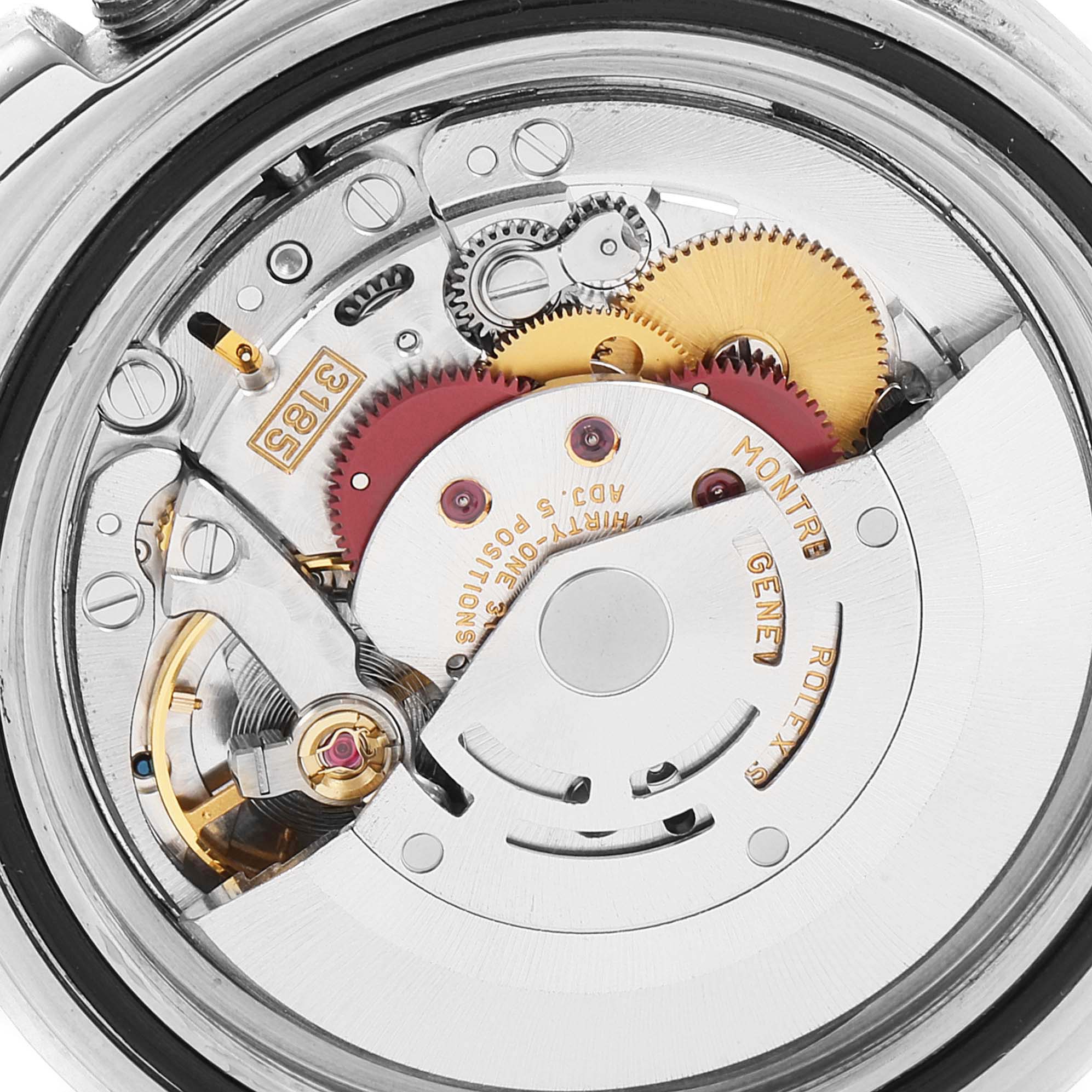 The image shows a close-up of the movement and internal components of a Rolex Explorer 16570 Men
s Stainless Steel White Dial 16570 Men
s Stainless Steel White Dial watch.