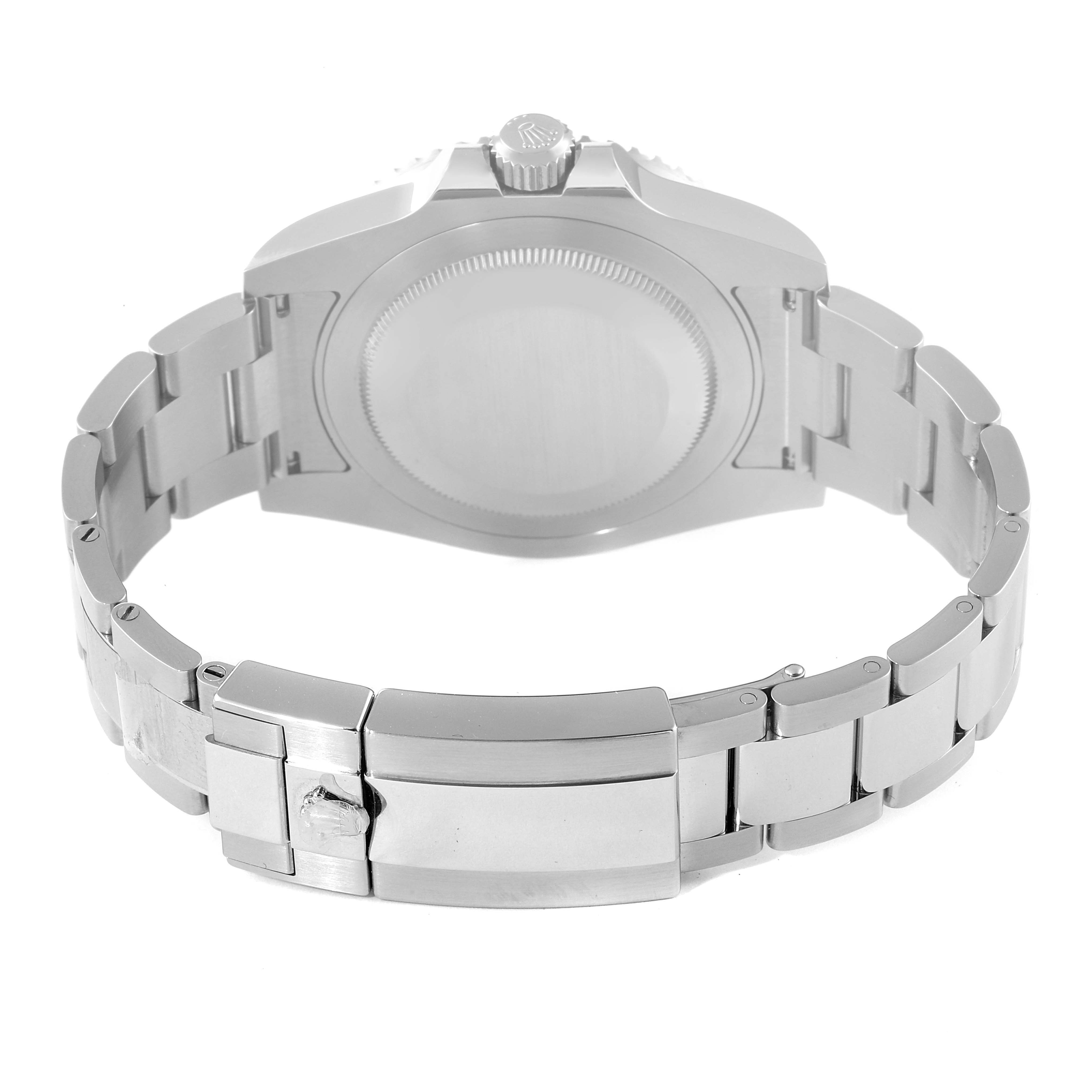 The image shows the back view of a Rolex GMT-Master 116710 Men
s Stainless Steel Black Dial 116710 Men
s Stainless Steel Black Dial watch, highlighting the bracelet and clasp.