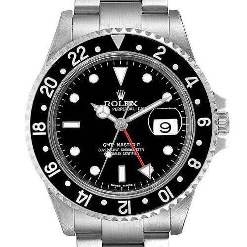 Photo of Rolex GMT Master II Black Bezel Red Hand Steel Mens Watch 16710 Box