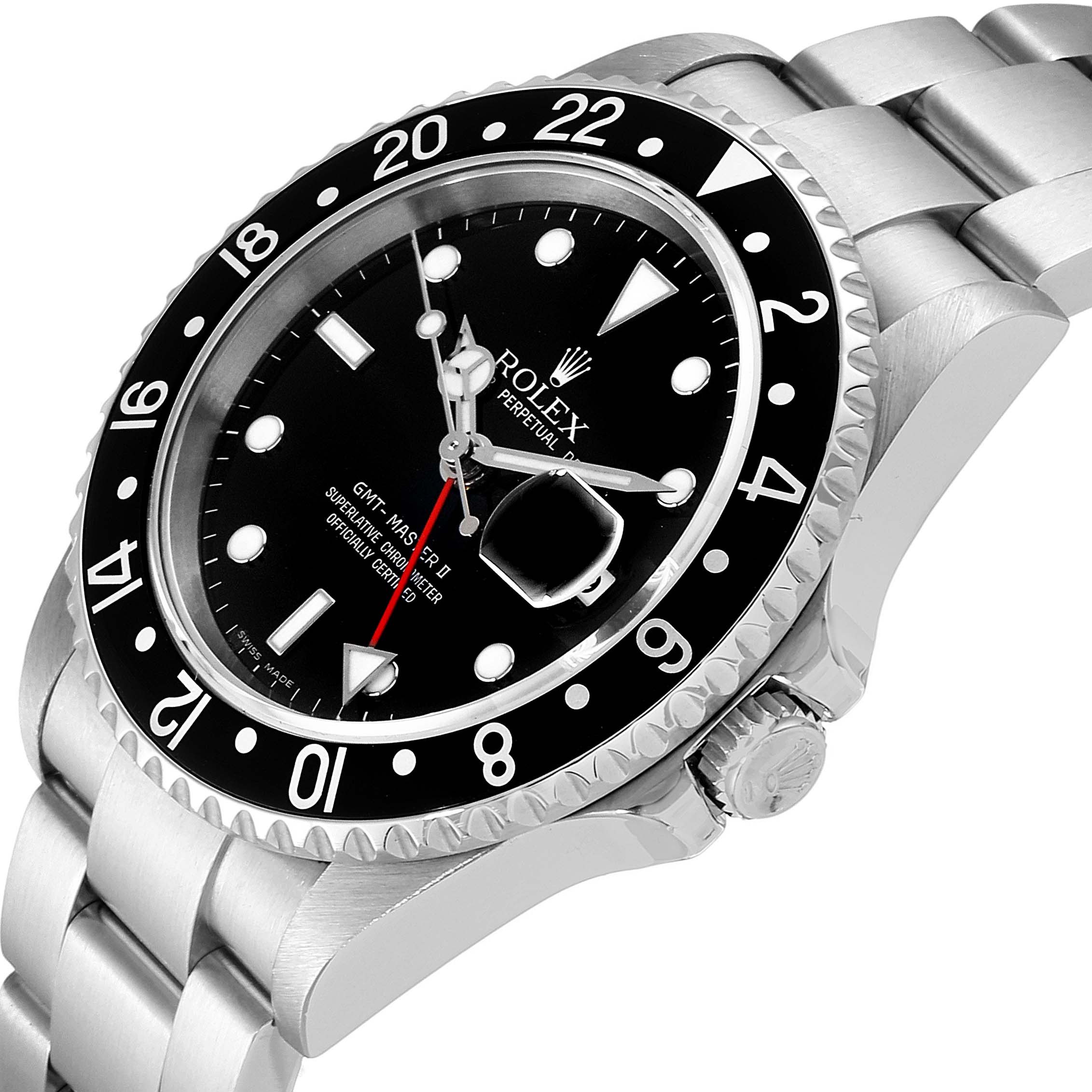 Rolex Gmt Master Ii Black Bezel Red Hand Steel Mens Watch 16710 Box Swisswatchexpo