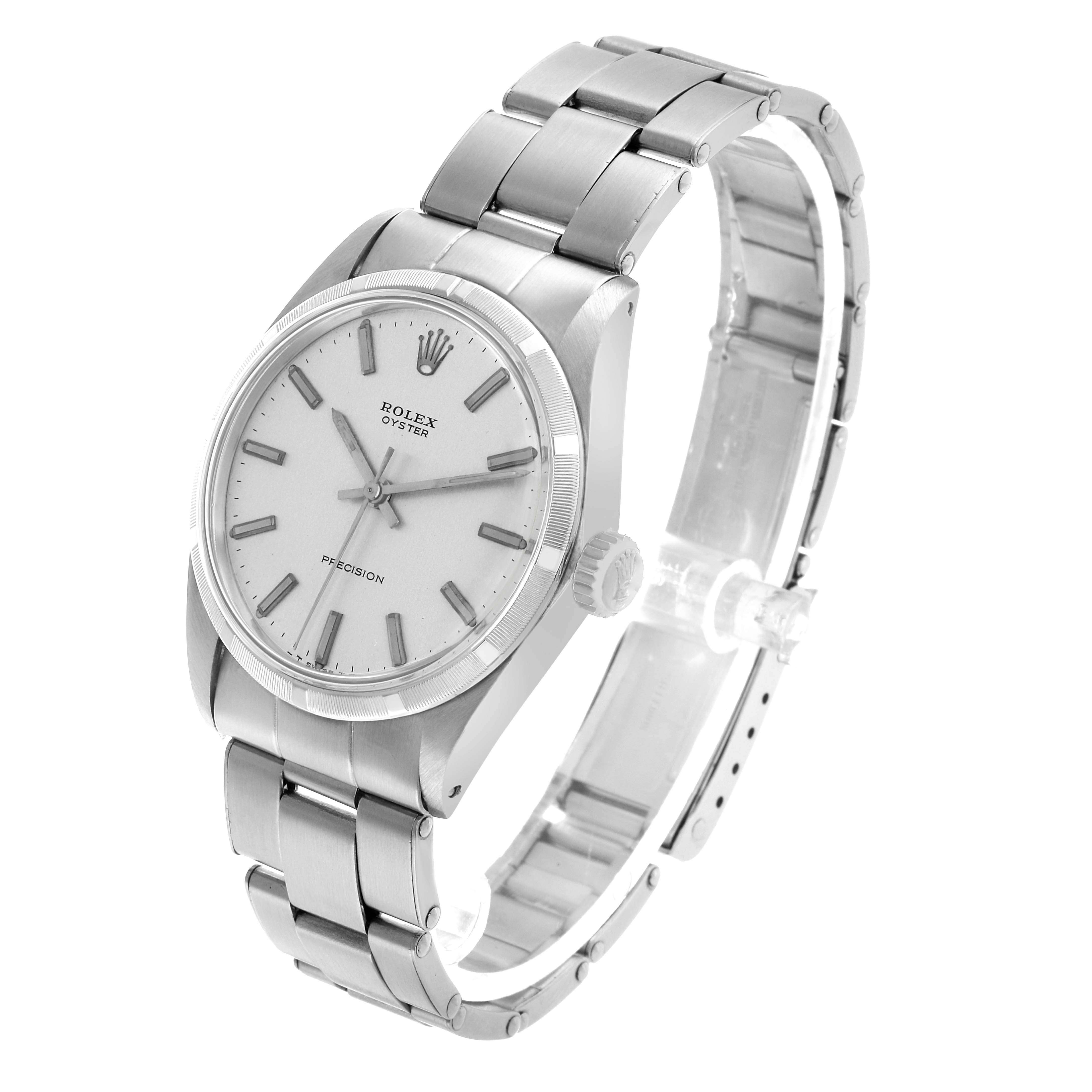 The Rolex Vintage Collection 6427 Men's Stainless Steel Silver Dial watch is shown at a three-quarter angle, displaying the dial, case, crown, and bracelet.