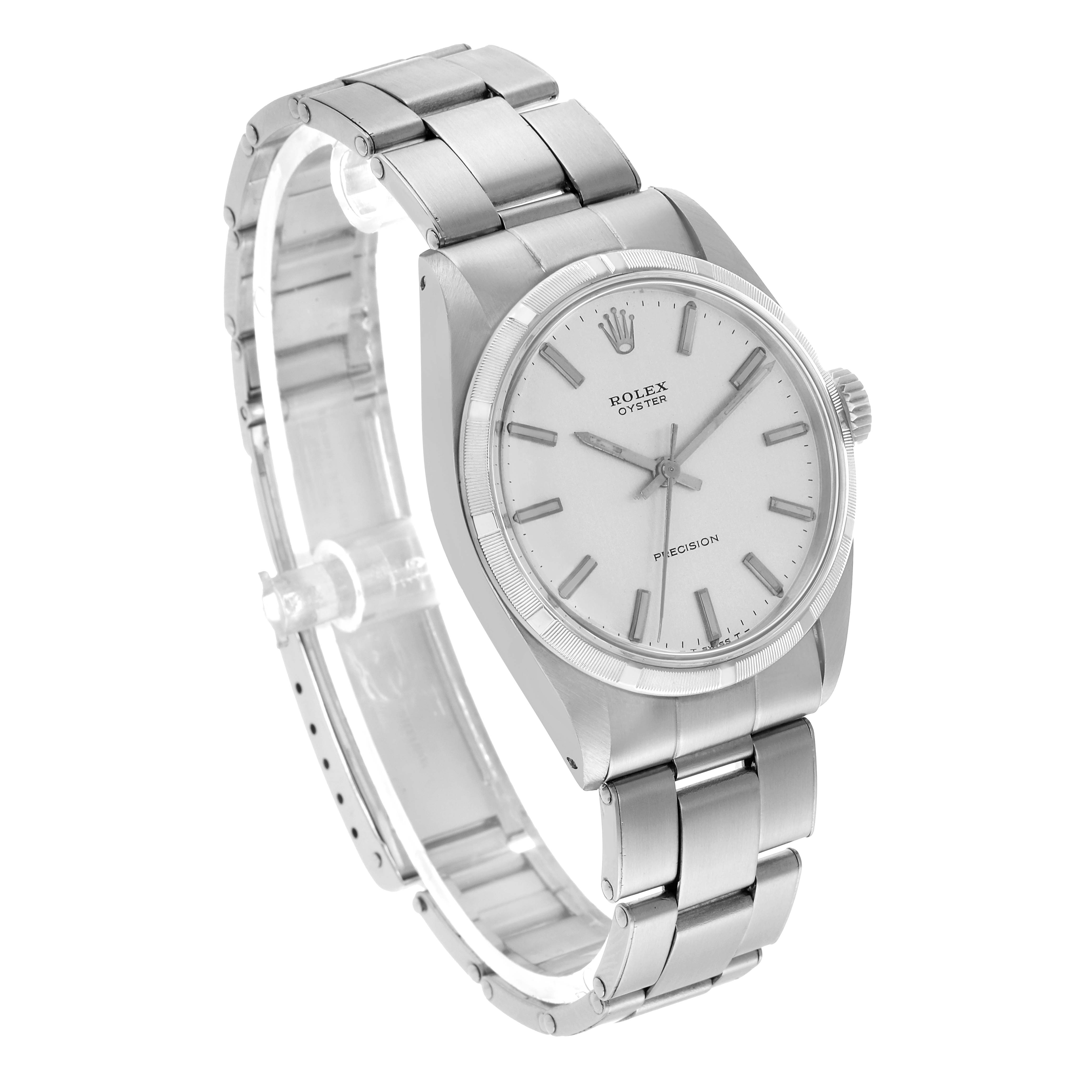 The Rolex Vintage Collection 6427 Men's Stainless Steel Silver Dial watch is shown from a three-quarter angle, displaying the face, bezel, and bracelet prominently.