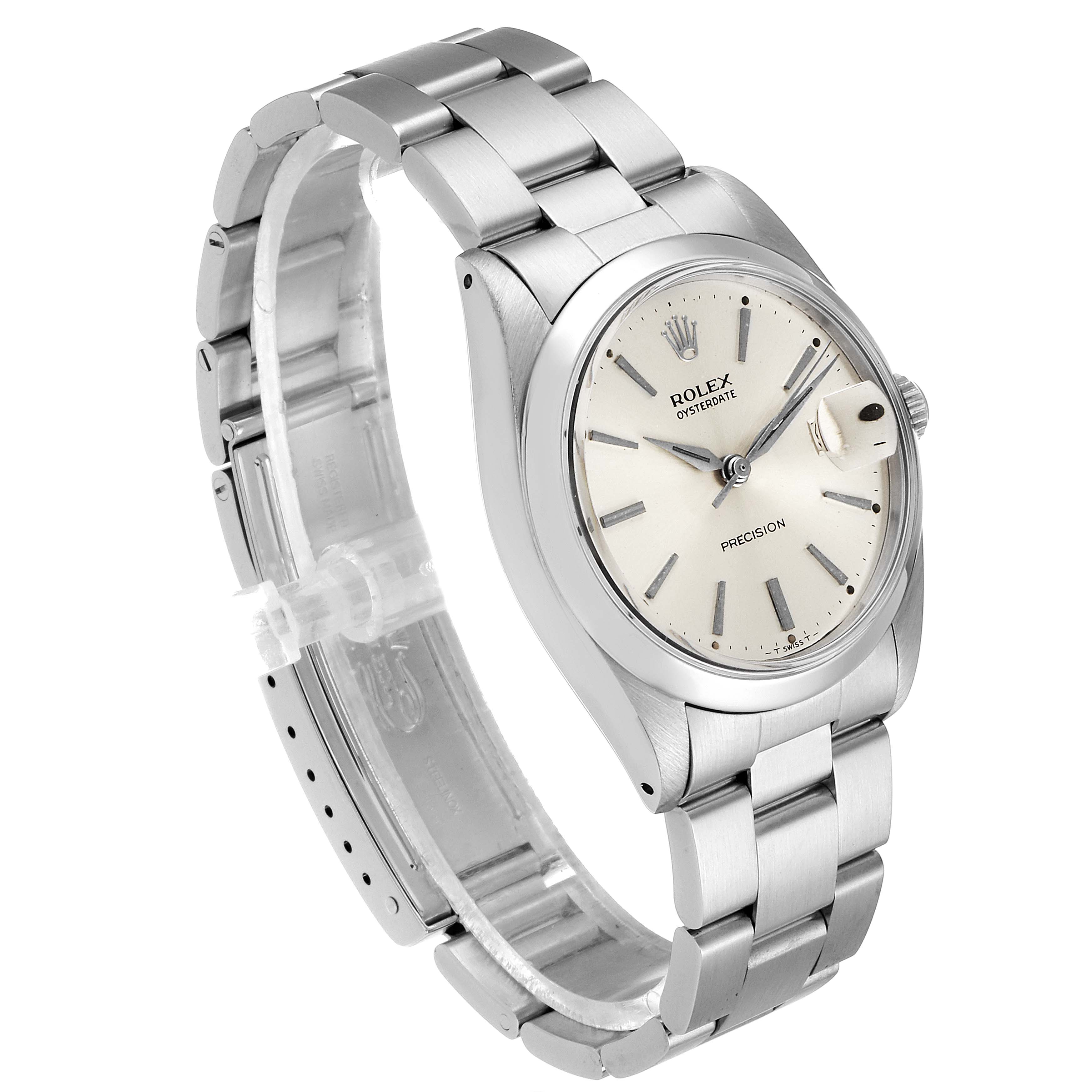 The Rolex Vintage Collection 6694 Men
s Stainless Steel Silver Dial 6694 Men
s Stainless Steel Silver Dial model is shown from a top-side angle, displaying its face, bracelet, and clasp.