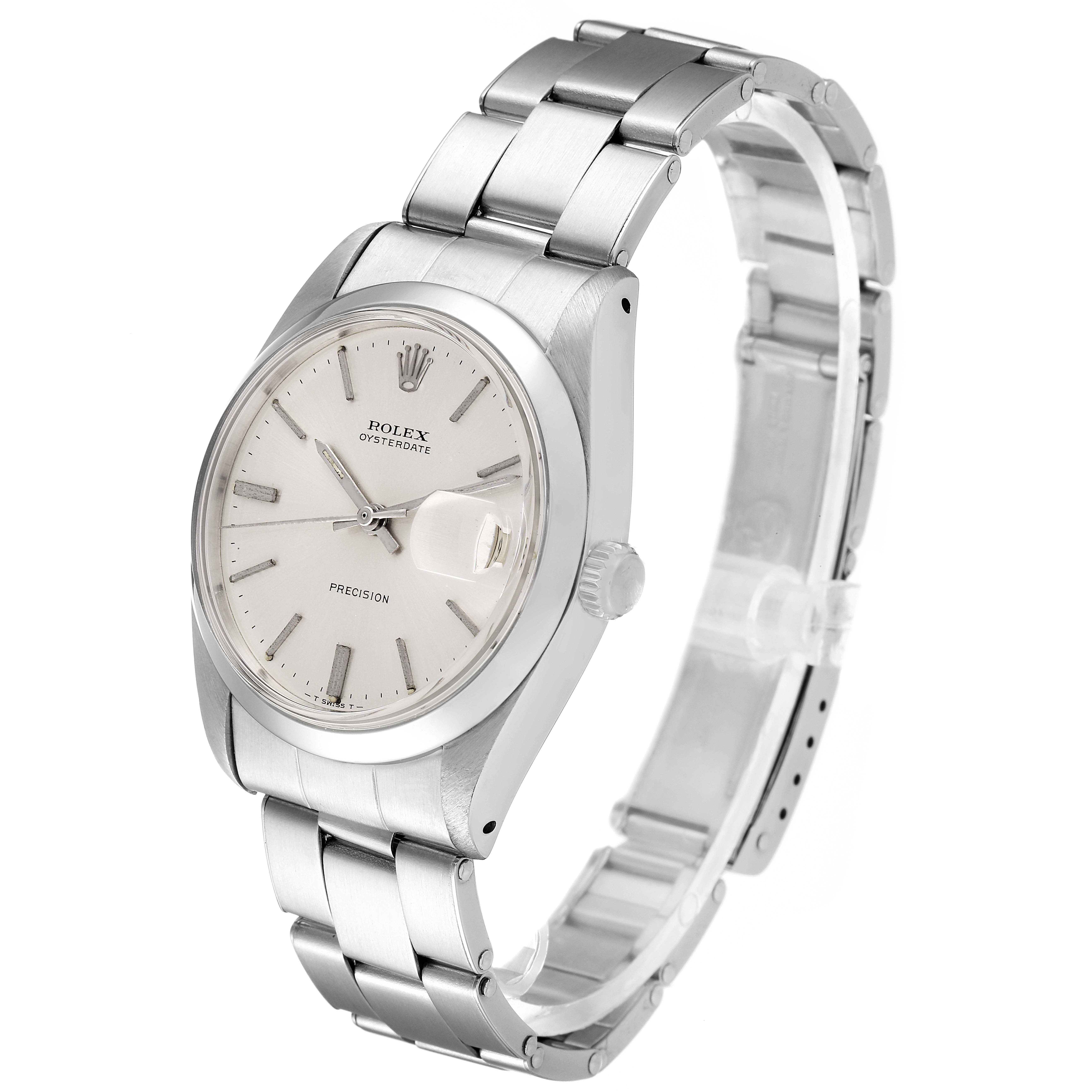 The Rolex Vintage Collection 6694 Men's Stainless Steel Silver Dial watch is shown at a slight side angle, highlighting the face, bezel, crown, and bracelet.