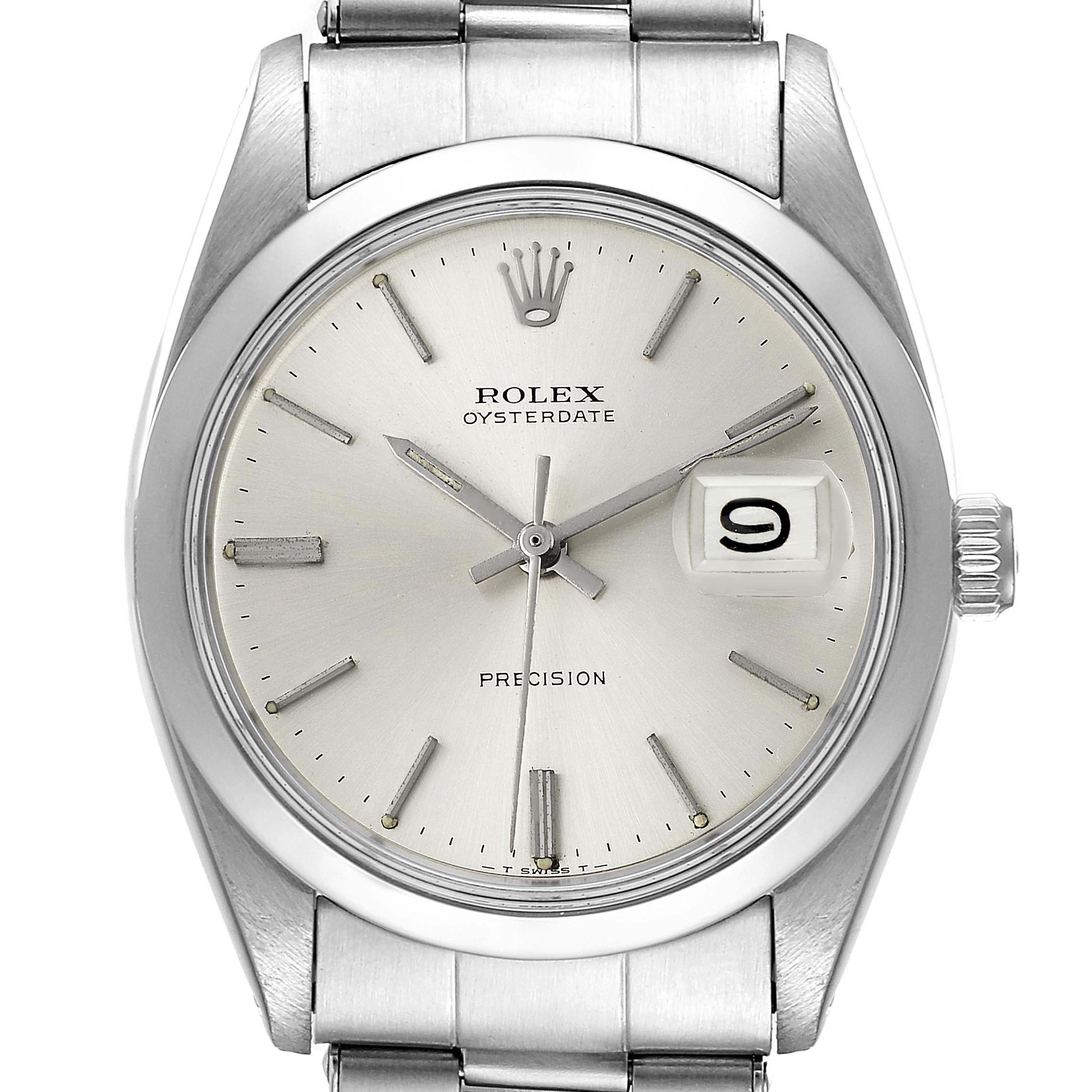 The Rolex Vintage Collection 6694 Men's Stainless Steel Silver Dial watch is shown from a front angle, displaying the dial, case, crown, and part of the bracelet.
