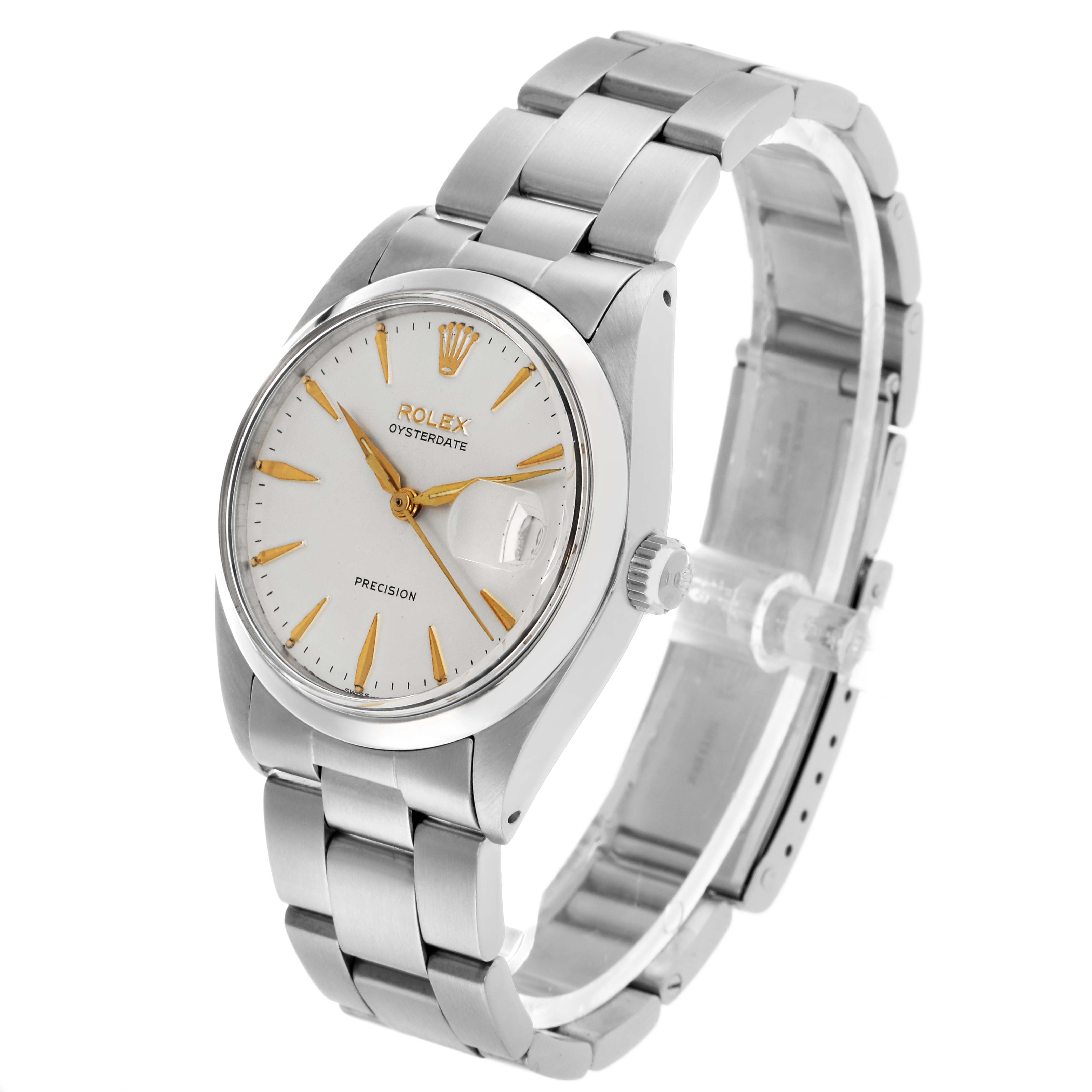 The Rolex Vintage Collection 6694 Men's Stainless Steel Silver Dial model is shown at a slight angle, displaying its face, bezel, crown, and bracelet clearly.