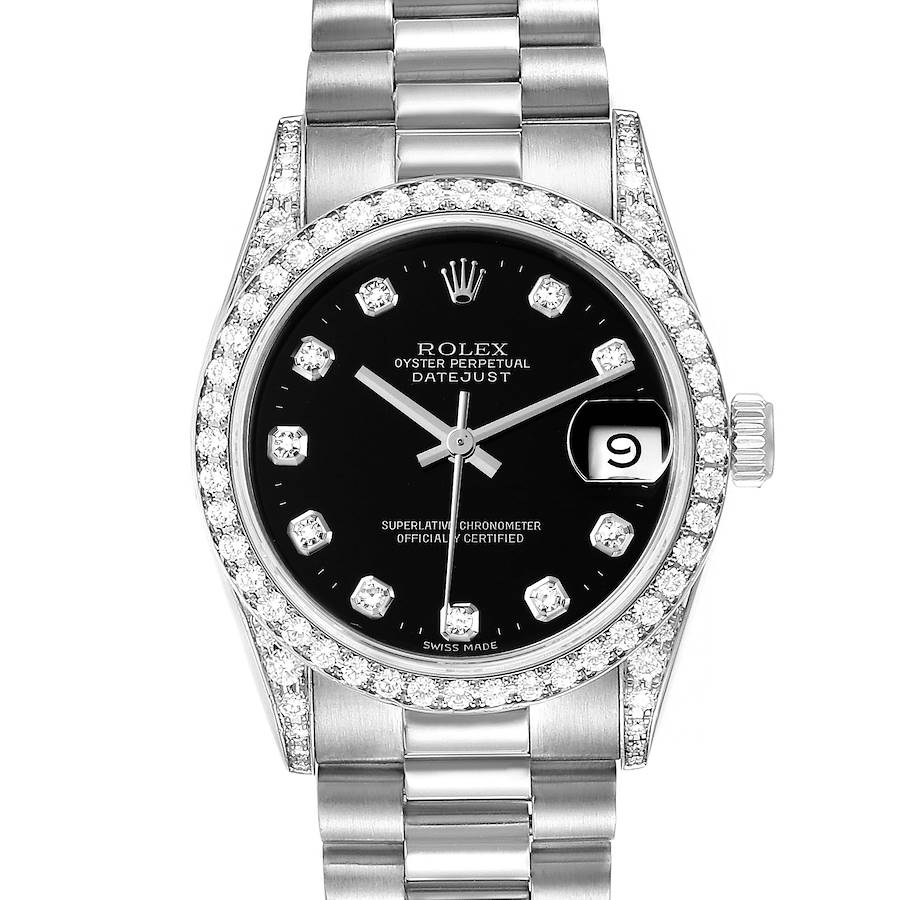Rolex President Datejust Midsize White Gold Diamond Lugs Watch 68159 SwissWatchExpo