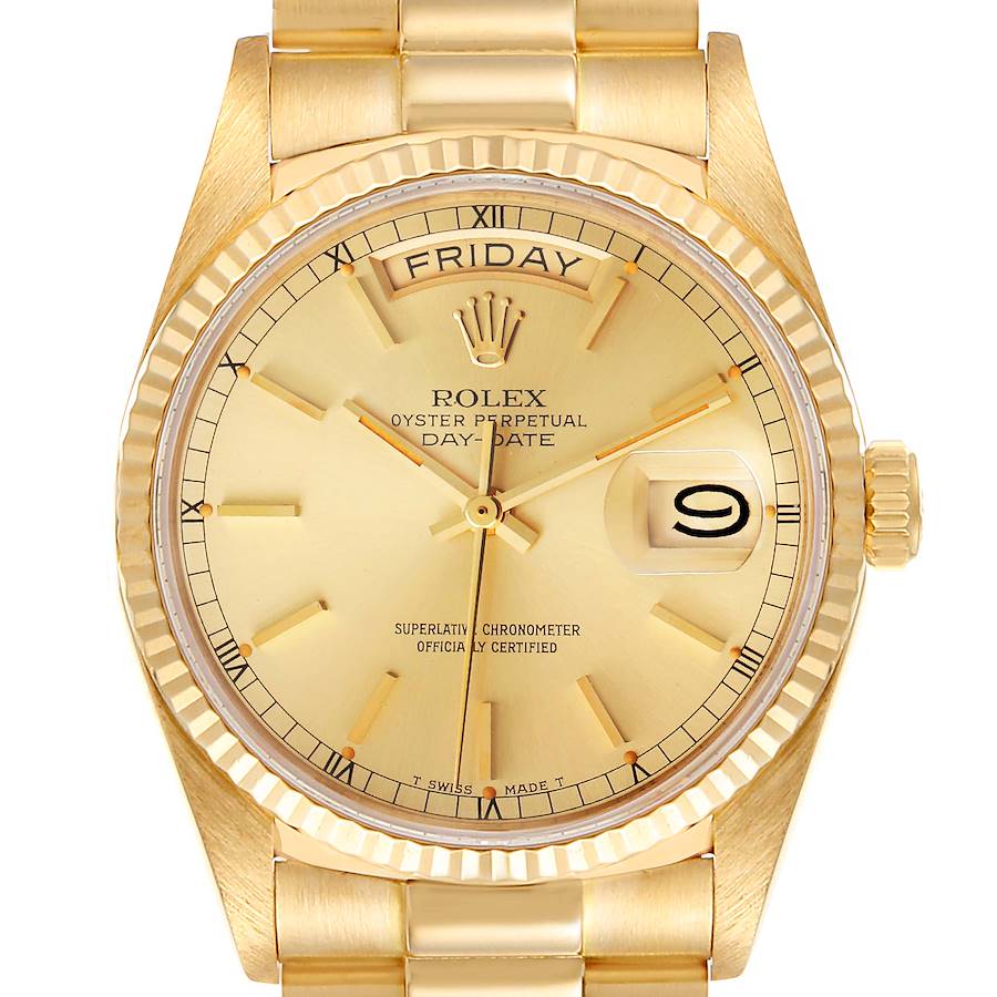 Rolex President Day-Date 36mm Yellow Gold Champagne Dial Mens Watch 18038 SwissWatchExpo