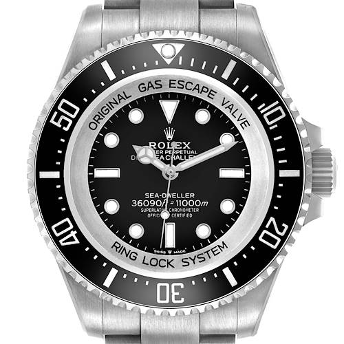 The Rolex Sea-Dweller 126067 Men's Titanium Black Dial watch is shown from the front, highlighting the face, bezel, and part of the bracelet.