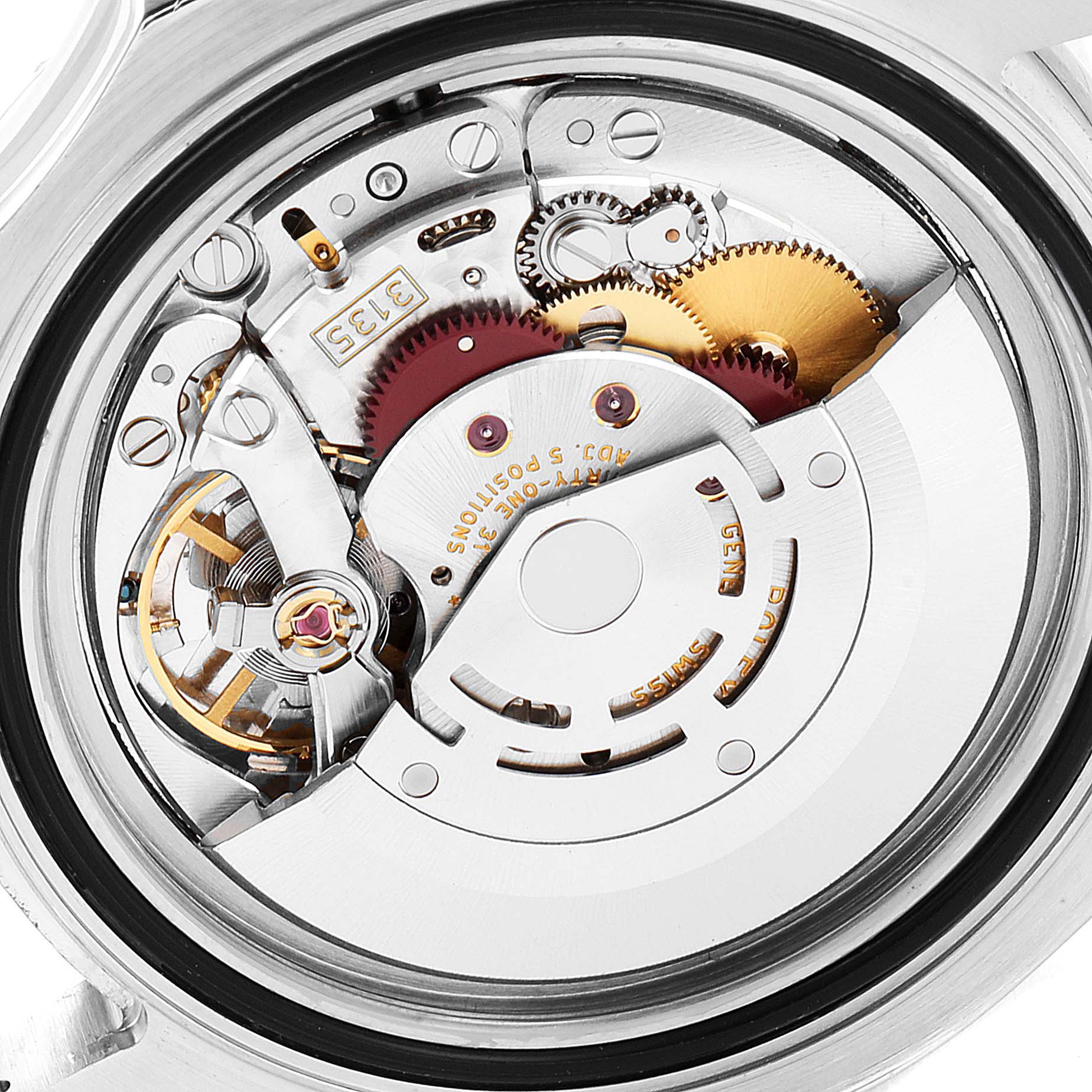 This image shows the back view of the movement mechanism of a Rolex Yacht-Master 16622 Men's Stainless Steel Silver Dial 16622 Men's Stainless Steel Silver Dial watch, detailing gears and rotor.