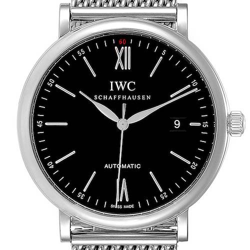 Photo of IWC Portofino Black Dial Mesh Bracelet Steel Mens Watch IW356506