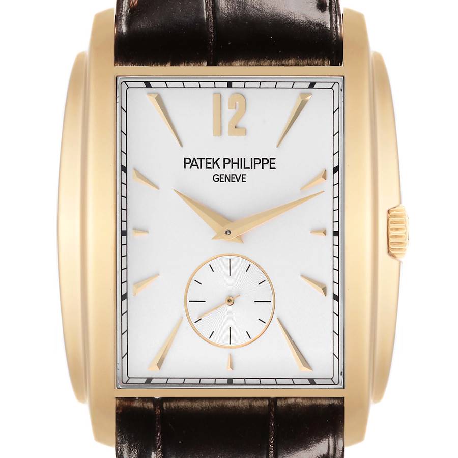 The image shows a front view of the Patek Philippe Gondolo watch, highlighting its dial and case.