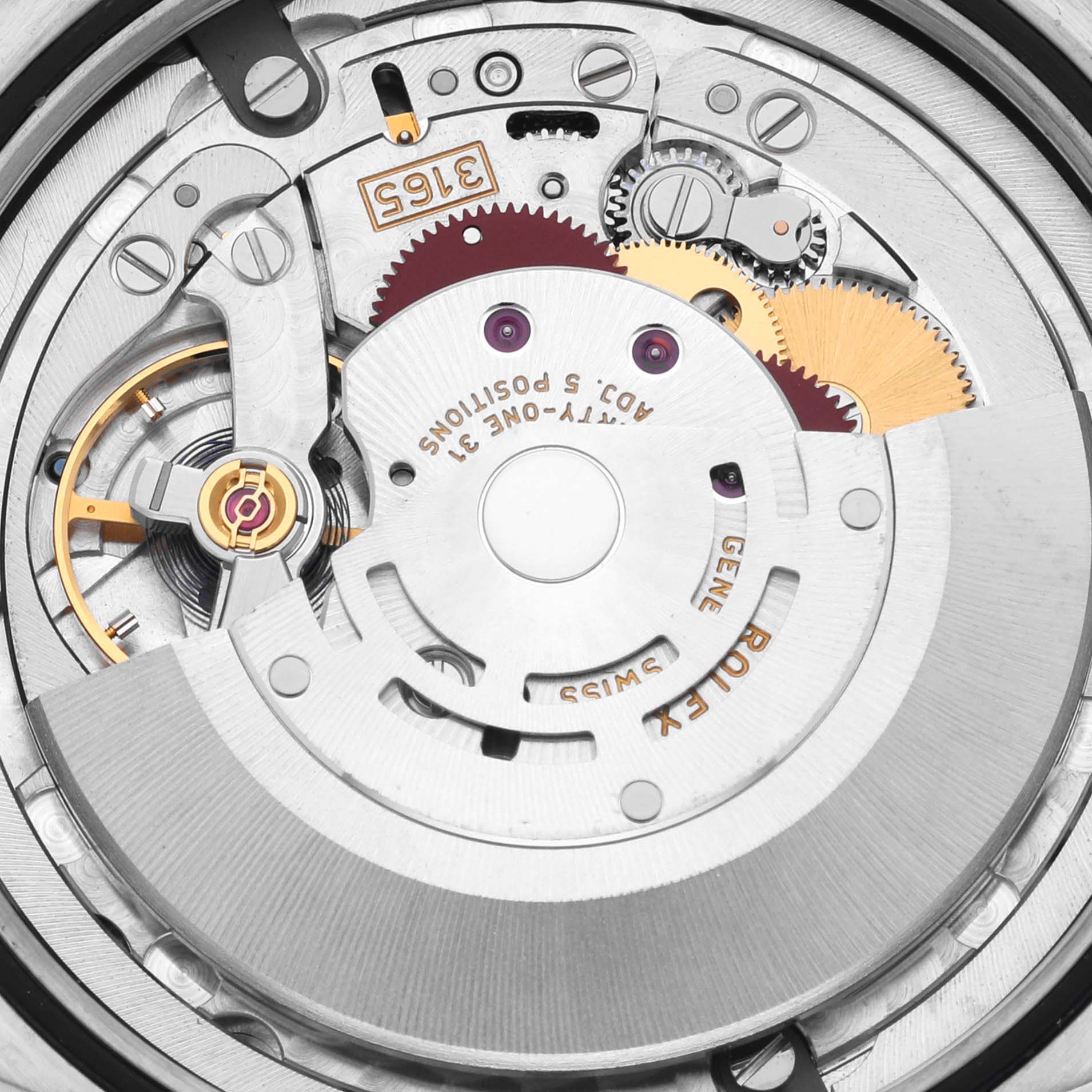The image shows a close-up of the movement mechanism inside a Rolex Cellini 50519 Men
s White Gold Silver Dial 50519 Men
s White Gold Silver Dial, revealing gears and intricate components.