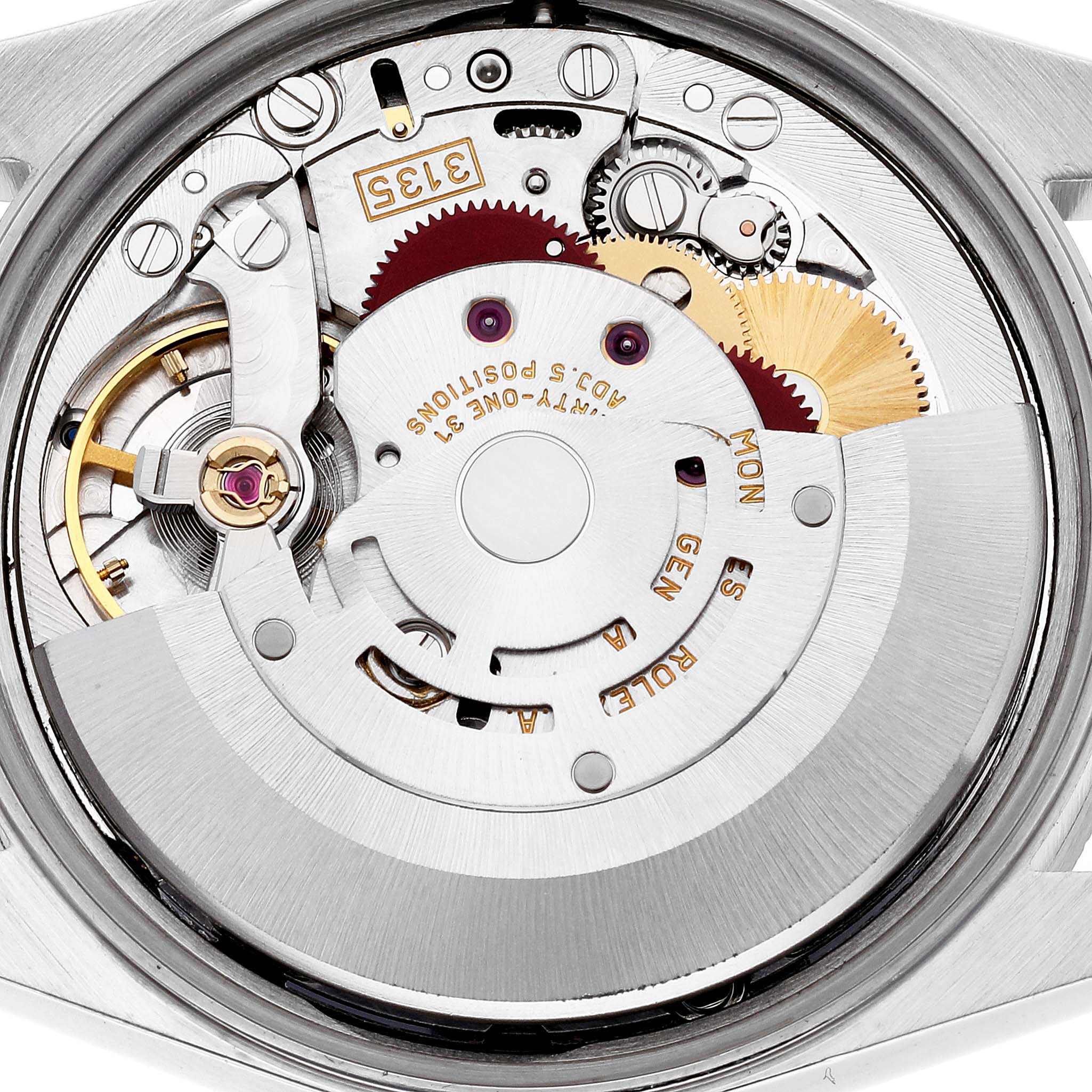 The image shows the internal movement mechanism of a Rolex Date 15210 Men's Stainless Steel Black Dial 15210 Men's Stainless Steel Black Dial model watch, viewed from the back.