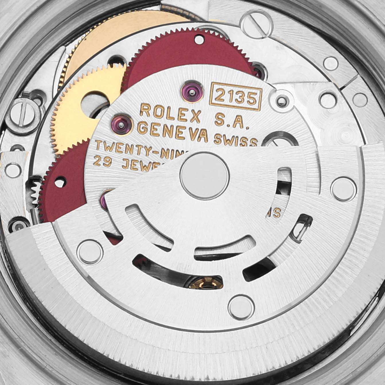 This image displays the inner movement mechanism of a Rolex Datejust 69174 Women's Stainless Steel Silver Dial 69174 Women's Stainless Steel Silver Dial watch.
