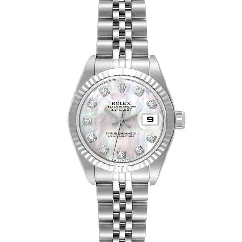 Photo of Rolex Datejust Steel White Gold Mother Of Pearl Diamond Dial Ladies Watch 79174