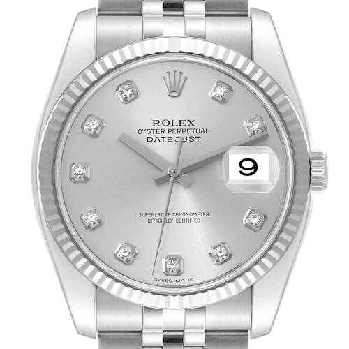 Photo of Rolex Datejust Steel White Gold Silver Diamond Dial Mens Watch 116234
