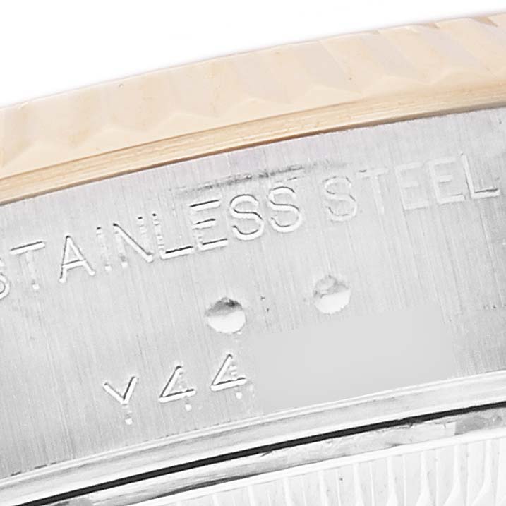 This is a close-up shot of the casing side of a Rolex Datejust 79173 Women's Steel and Gold (two tone) White Dial 79173 Women's Steel and Gold (two tone) White Dial watch, showing the stainless steel and part of the model number.