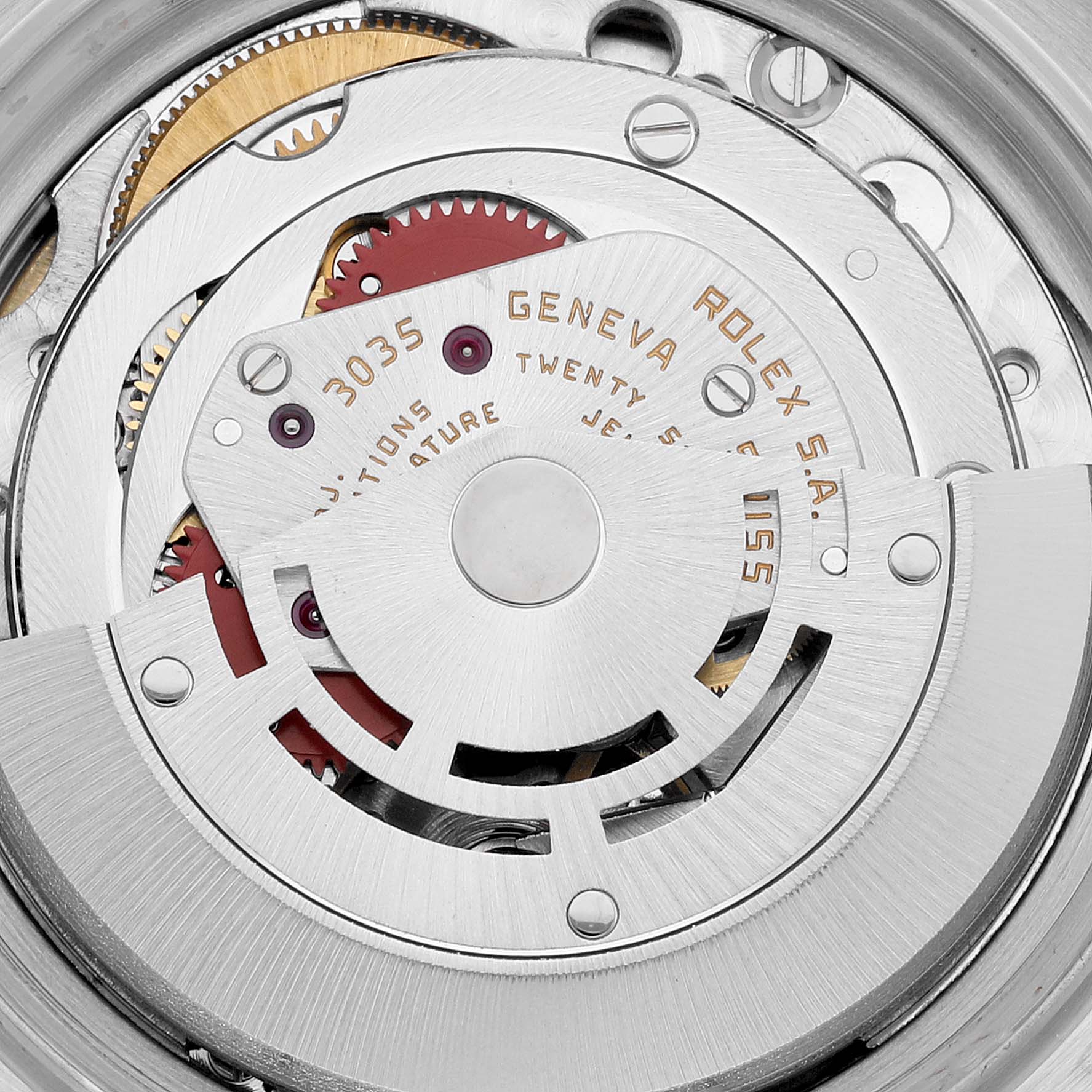 This image shows a close-up view of the inner mechanics of a Vintage Collection Rolex watch.