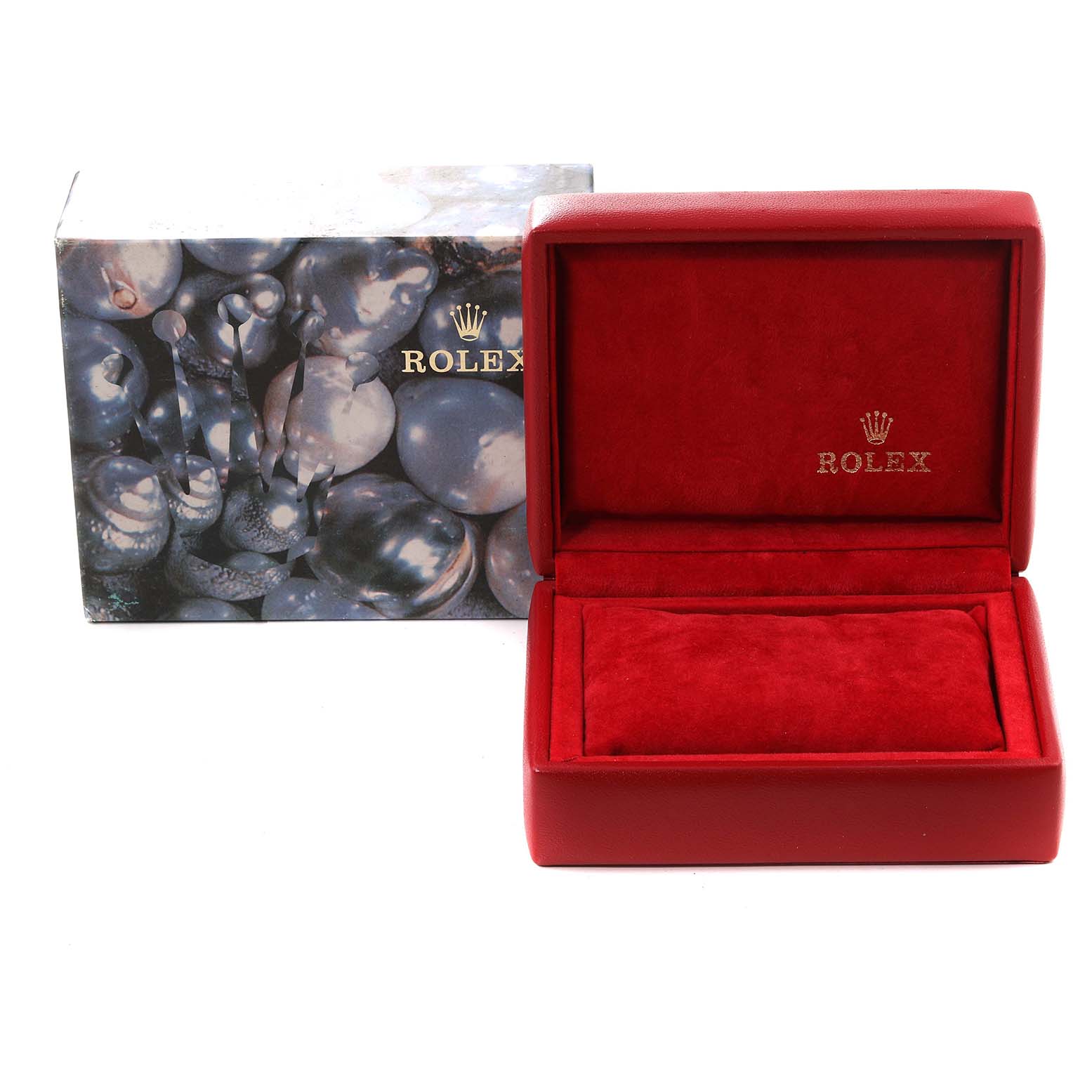 The image shows a Rolex Datejust 69173 Women's Steel and Gold (two tone) White Dial 69173 Women's Steel and Gold (two tone) White Dial watch box and its outer decorative packaging.