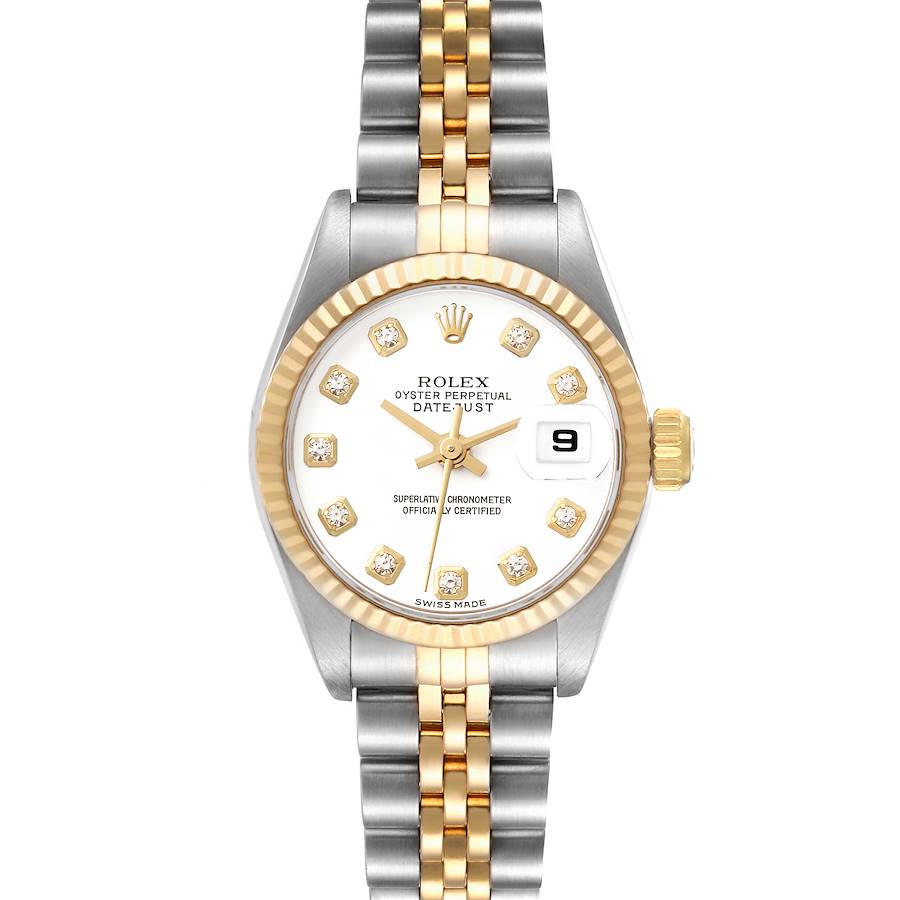 Rolex Datejust White Diamond Dial Steel Yellow Gold Ladies Watch 69173 SwissWatchExpo