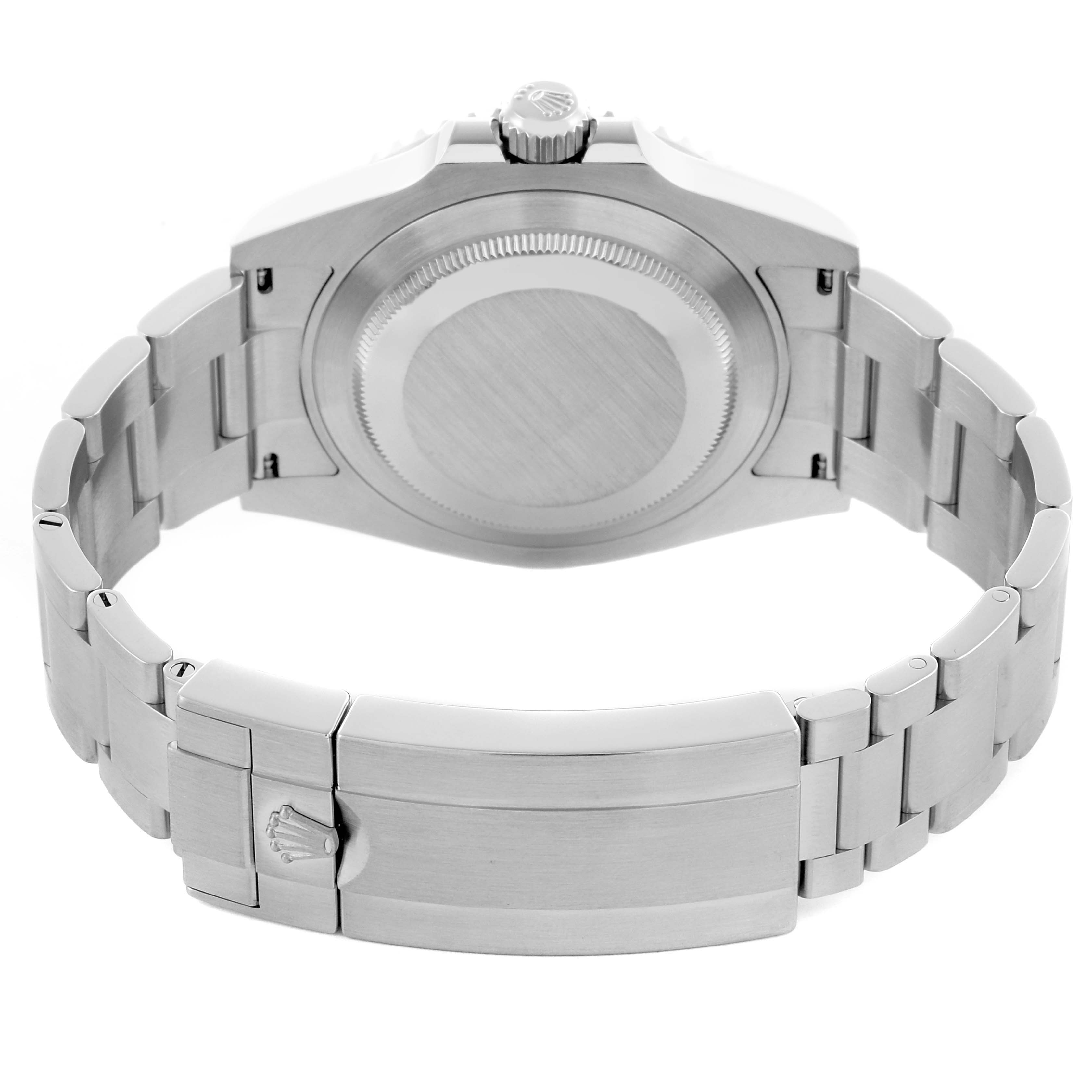 The image shows the back view of a Rolex Submariner 126610LN Men
s Stainless Steel Black Dial 126610LN Men
s Stainless Steel Black Dial, featuring its case back and bracelet clasp.