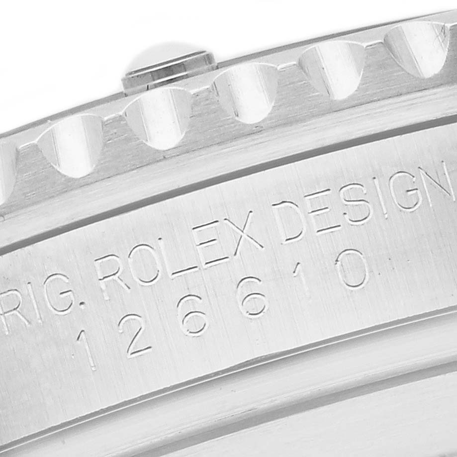 The image shows a close-up of the bezel and engraved model number of a Rolex Submariner 126610LN Men
s Stainless Steel Black Dial 126610LN Men
s Stainless Steel Black Dial watch.