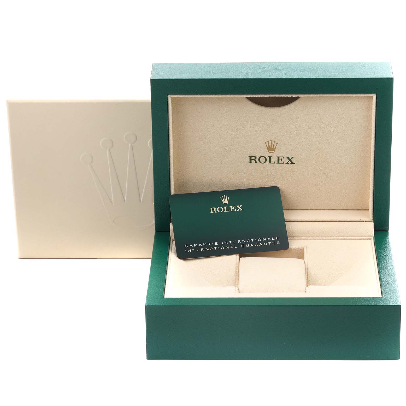 The image shows the open box and warranty card for a Rolex Submariner 126610LN Men
s Stainless Steel Black Dial 126610LN Men
s Stainless Steel Black Dial.