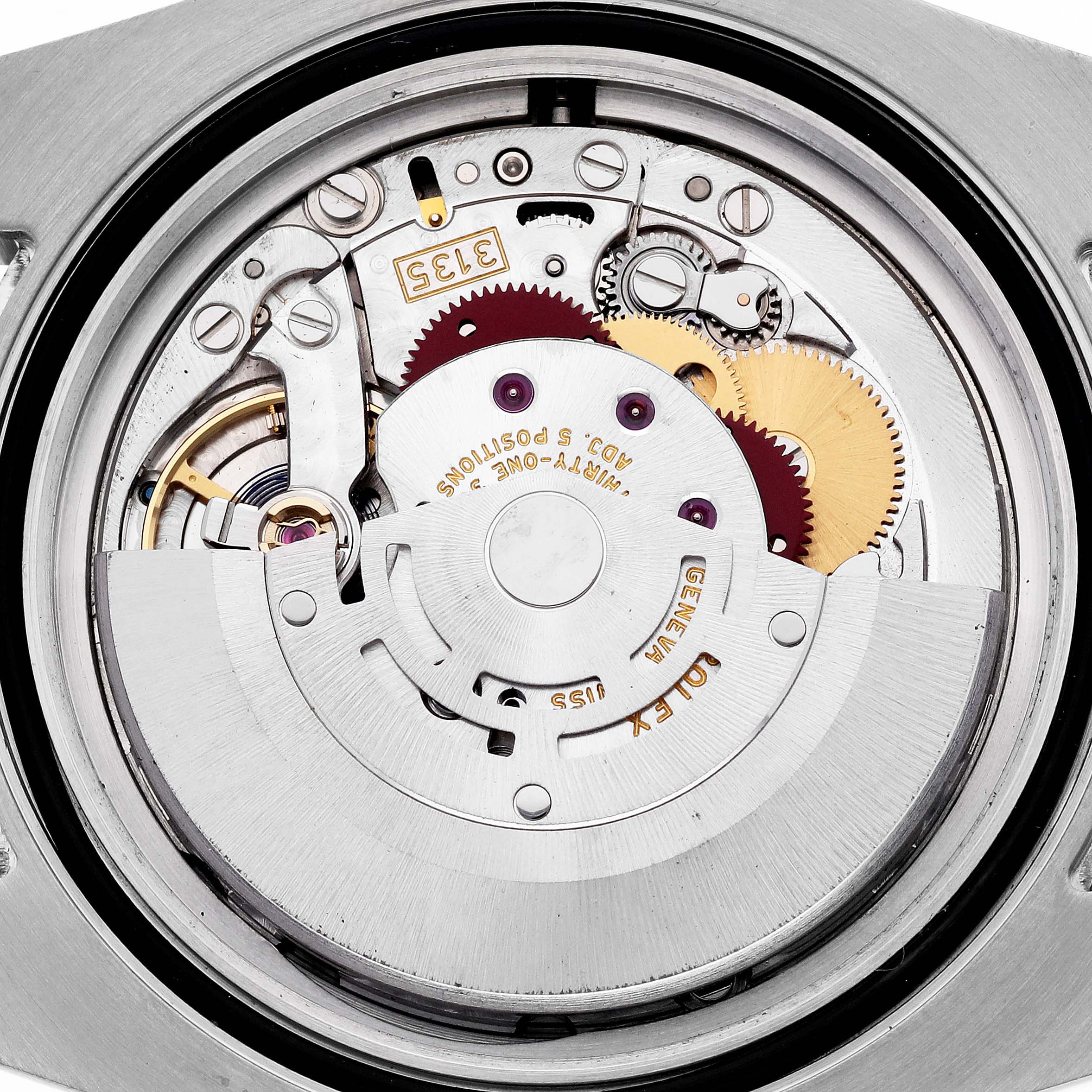 The image shows the inner mechanism of the Rolex Submariner 116613LB Men's Steel and Gold (two tone) Blue Dial 116613LB Men's Steel and Gold (two tone) Blue Dial watch at a top-down angle.