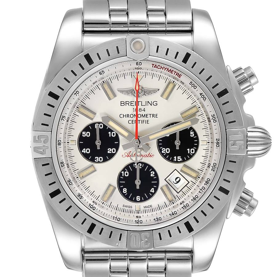 Breitling Chronomat 44 Airbourne Silver Dial Steel Mens Watch AB0115 Box SwissWatchExpo