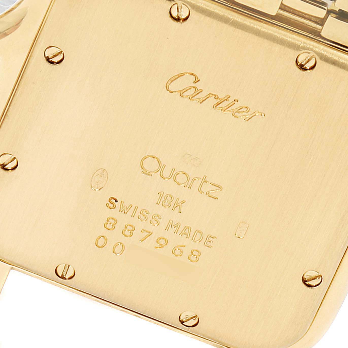 This image shows the back case of a Panthere model by Cartier, highlighting its engraving and screws.