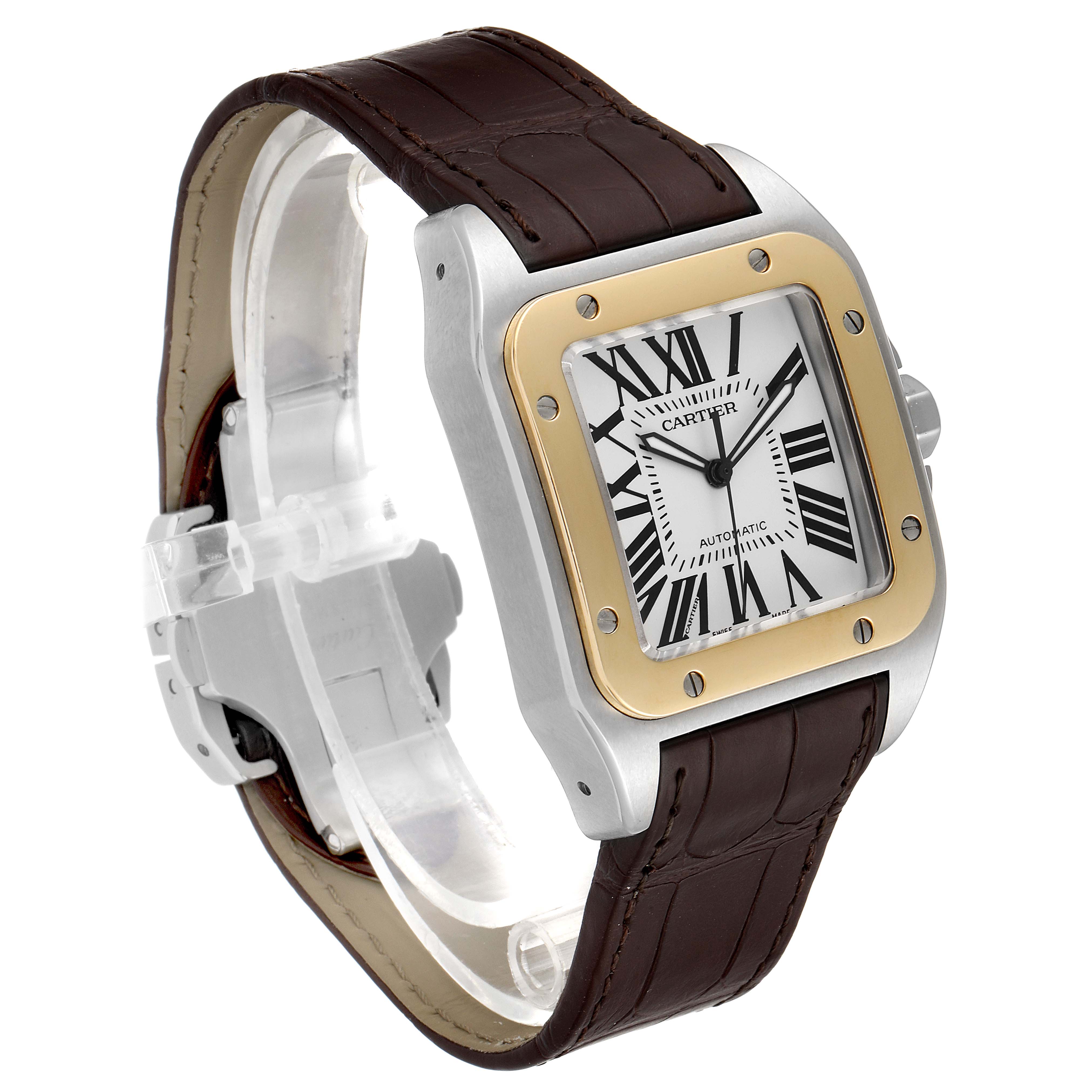 Cartier Santos 100 Steel Yellow Gold 38mm Mens Watch W20072X7 Box ...