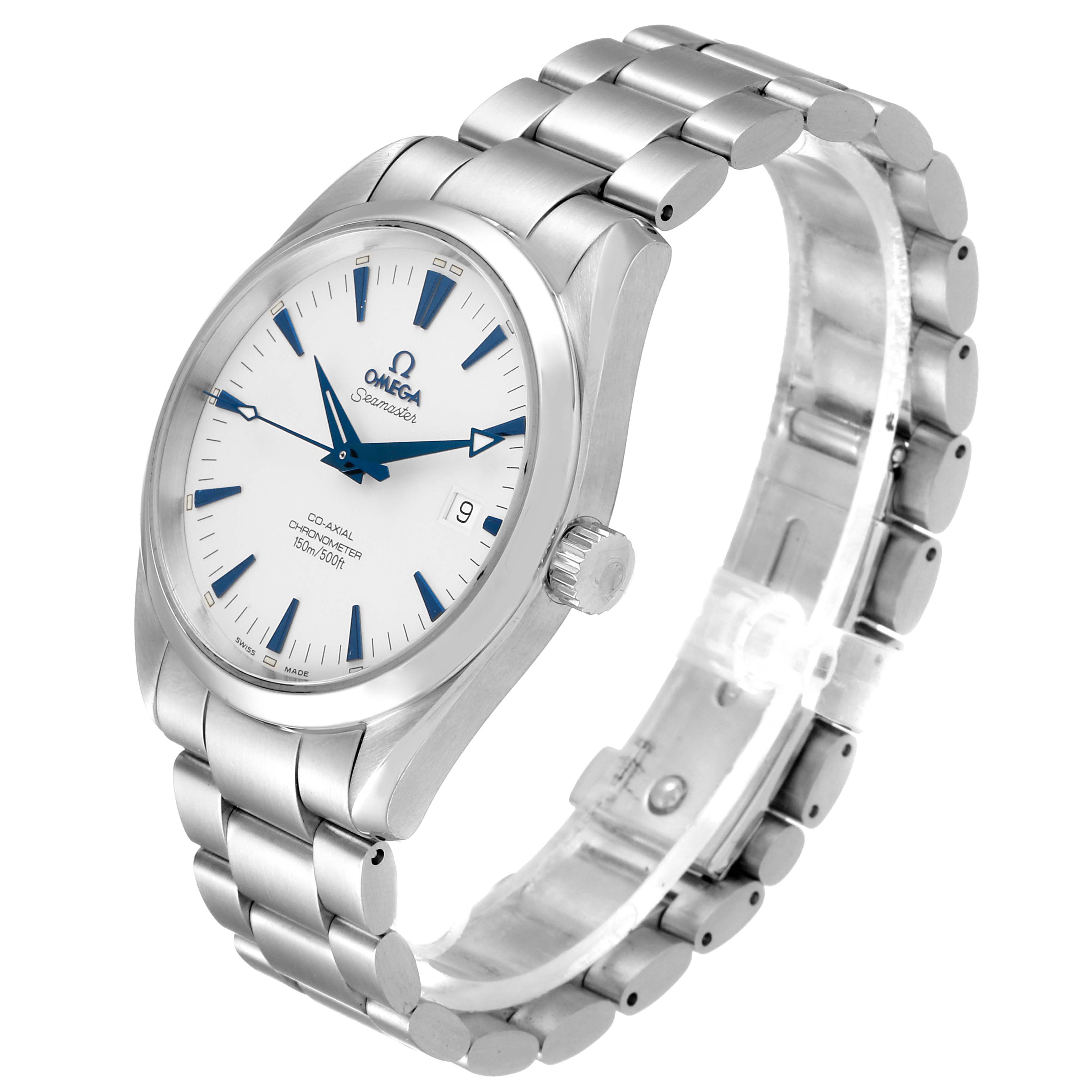 The image shows an Omega Aqua Terra 2503.33.00 Men's Stainless Steel Silver Dial 2503.33.00 Men's Stainless Steel Silver Dial watch at a three-quarter angle, displaying the dial, bracelet, and crown.