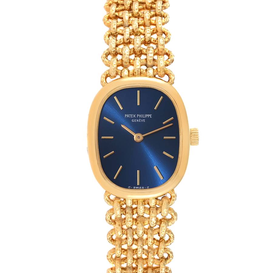 Patek Philippe Golden Ellipse 18k Yellow Gold Blue Dial Ladies Watch 4464 SwissWatchExpo