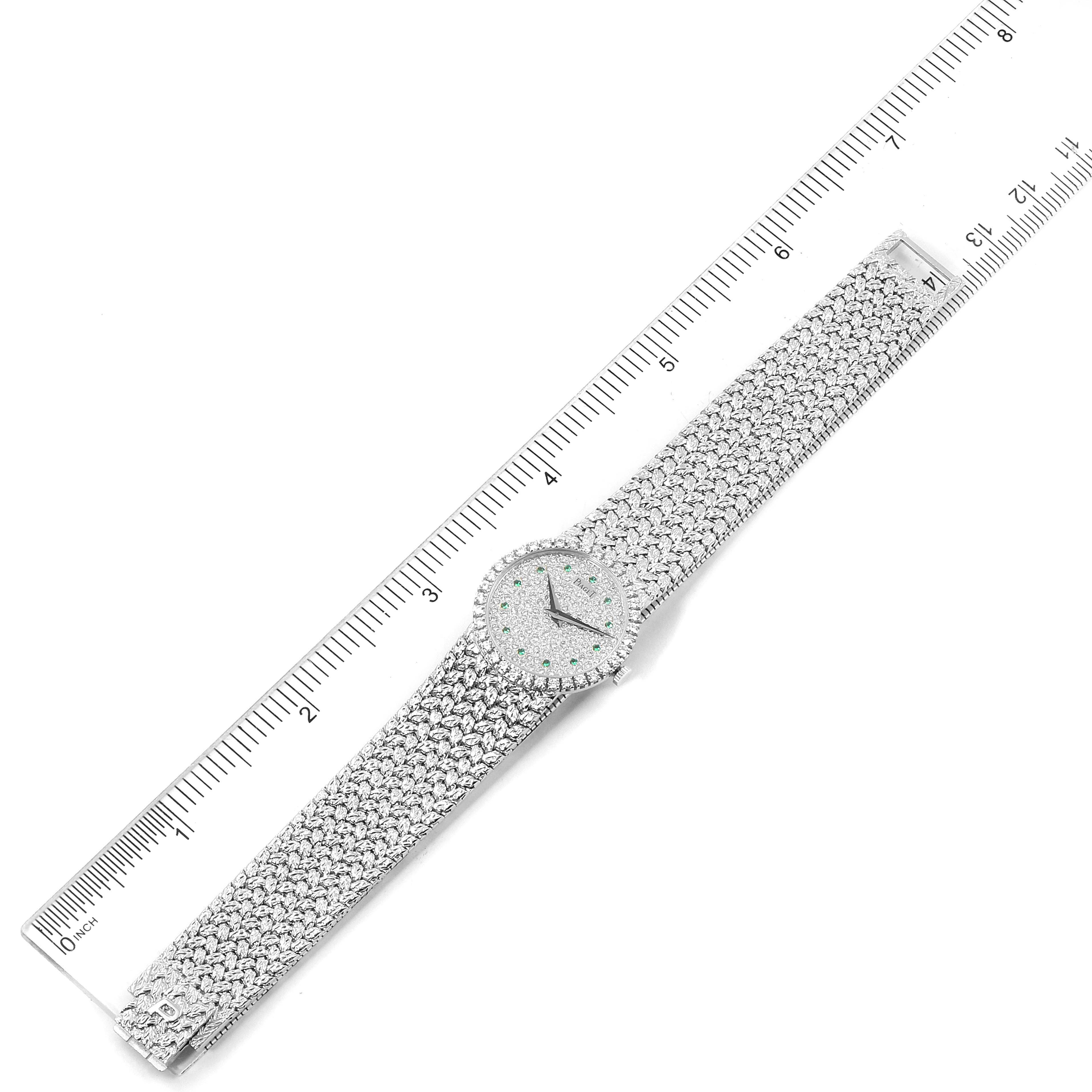 The image shows a top-down view of the entire Piaget 9706 Women's White Gold  9706 Women's White Gold  9706 watch, placed next to a ruler for scale.