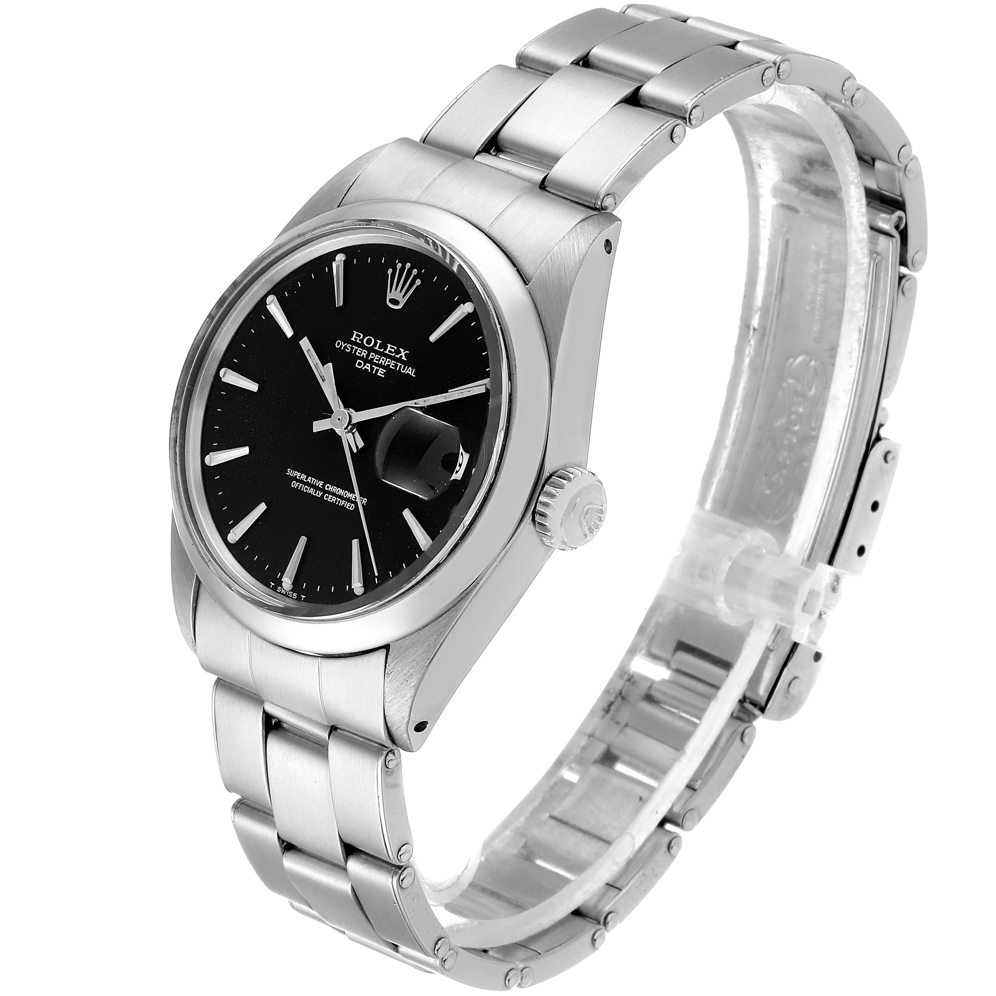 The Rolex Vintage Collection 1500 Men
s Stainless Steel Black Dial 1500 Men
s Stainless Steel Black Dial model is shown at an angle highlighting the dial, case, crown, and bracelet.