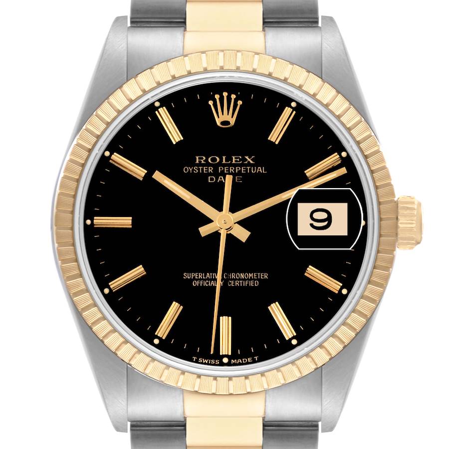 Rolex Date Steel Yellow Gold Black Dial Mens Watch 15223 Box Papers SwissWatchExpo