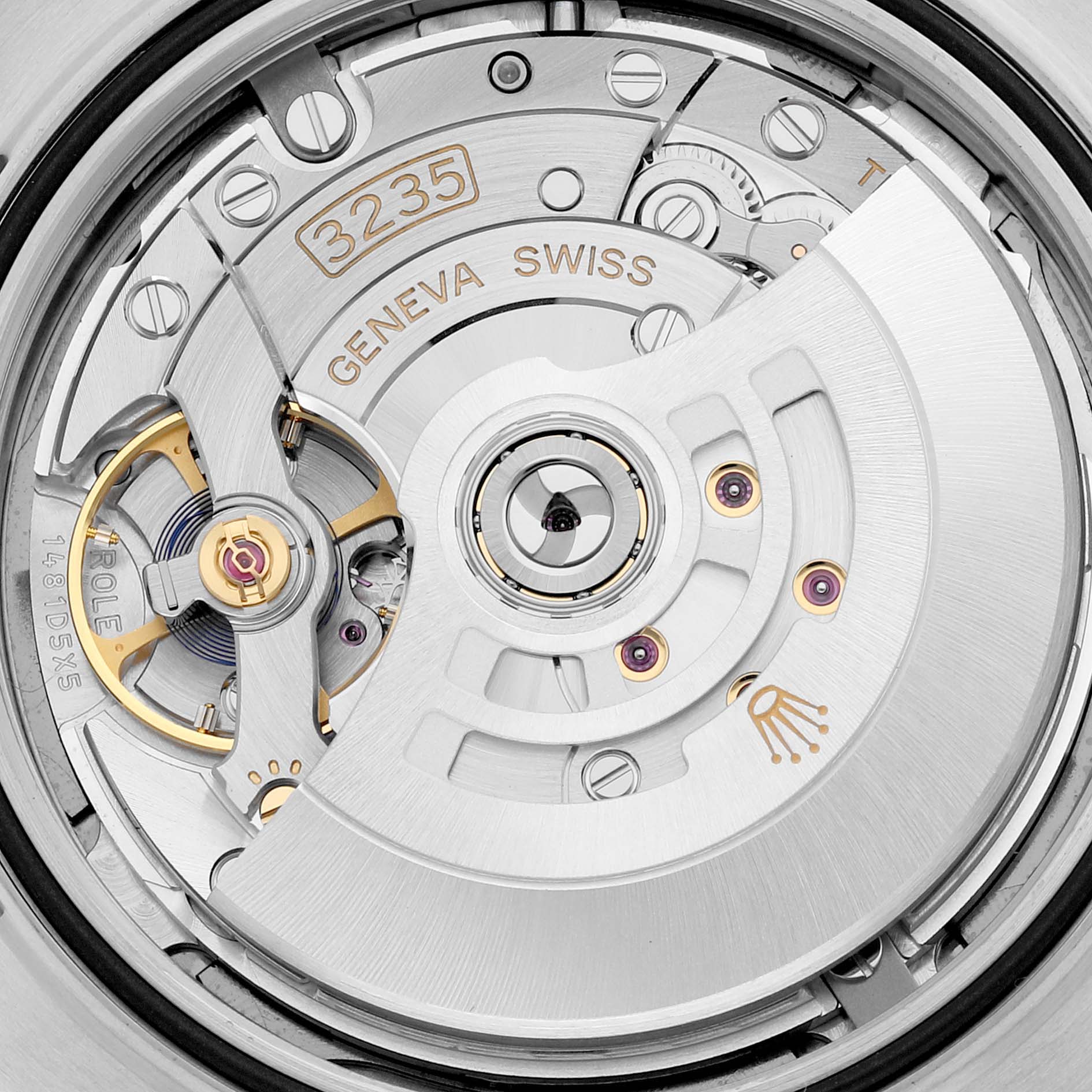 This image shows the inner mechanical movement of the Rolex Datejust 41 126334 Men
s Stainless Steel Grey Dial 126334 Men
s Stainless Steel Grey Dial model, specifically the Caliber 3235.