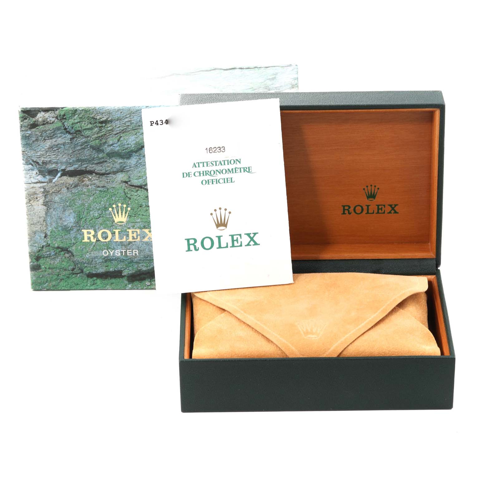 The image shows a Rolex Datejust 16233 Men's Steel and Gold (two tone) Champagne Dial 16233 Men's Steel and Gold (two tone) Champagne Dial model packaging including the box and accompanying booklets.
